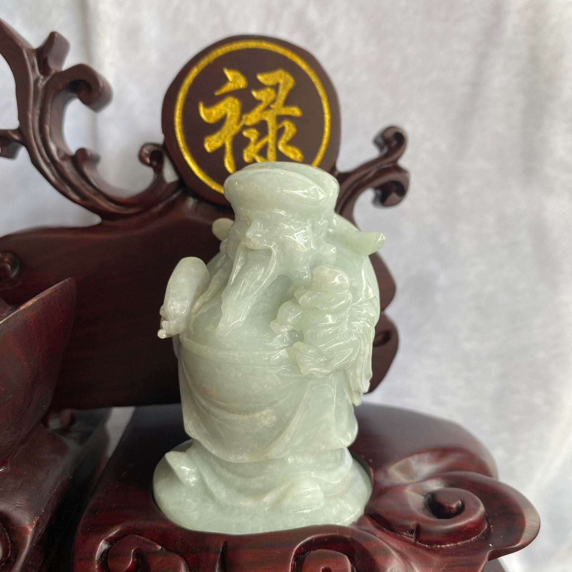 Type A Jade Jadeite Fu Lu Shou Display 625g Dimensions with stand 370 by 300 by 150mm Jade without stand 70 by 50 by 50 each - Huangs Jadeite and Jewelry Pte Ltd