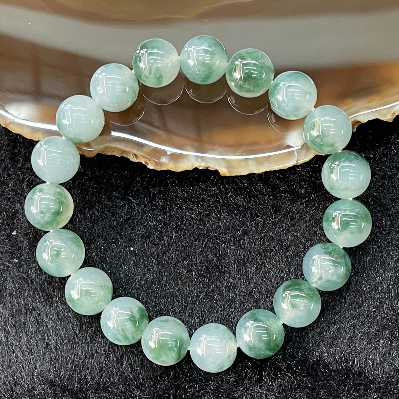 Type A Burmese Jade Jadeite Icy Green Piao Hua Bracelet - 32.26g 9.9mm/bead 19 beads - Huangs Jadeite and Jewelry Pte Ltd