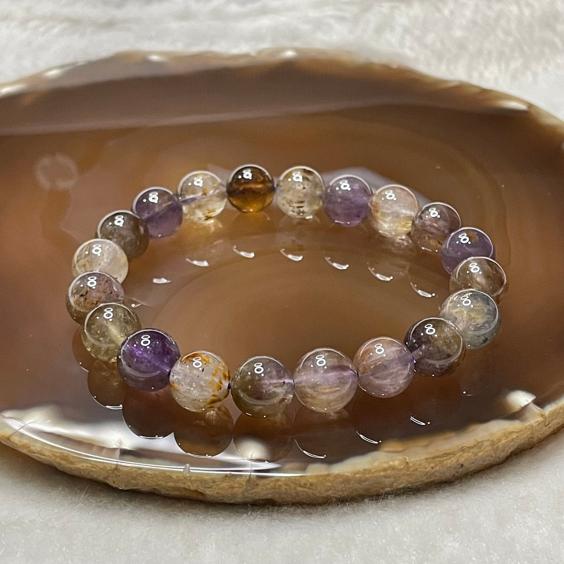 Natural Purple Titanium Crystal Bracelet 25.54g 9.8mm/bead 20 beads - Huangs Jadeite and Jewelry Pte Ltd