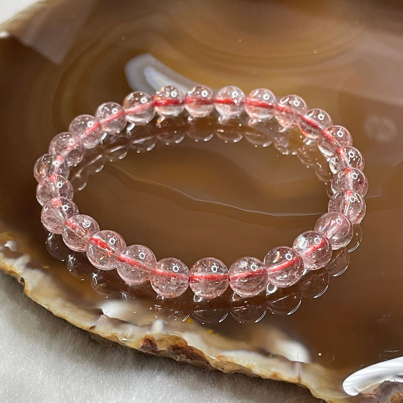 Natural High Quality Strawberry Quartz 13.28g 7.3mm/bead 26 beads - Huangs Jadeite and Jewelry Pte Ltd