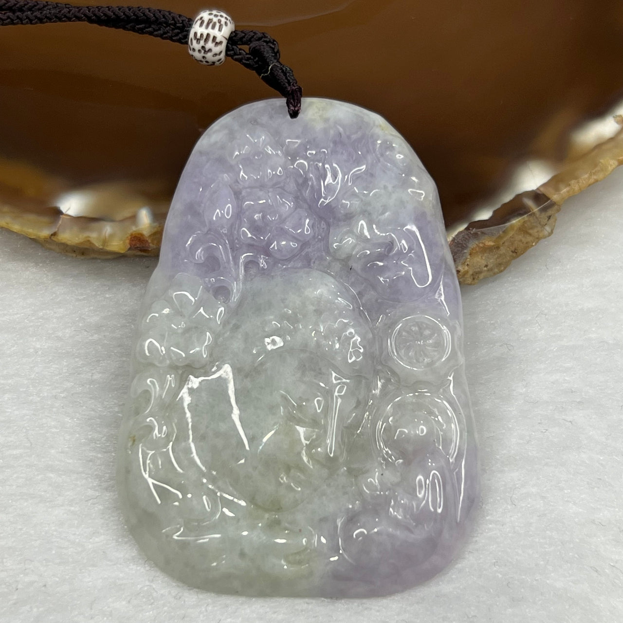 Type A Lavender & Green Buddha Jade Jadeite Pendant 29.49g 60.5 by 42.3 by 5.2 mm - Huangs Jadeite and Jewelry Pte Ltd