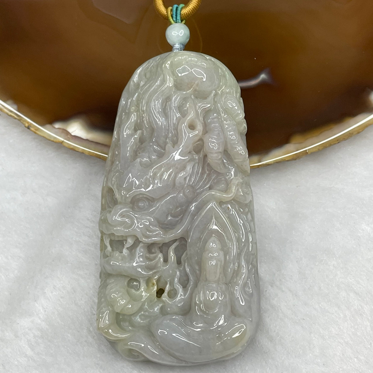 Type A Green and Lavender Guan Yin & Dragon Jade Jadeite Pendant 72.7g 73.7 by 37.4 by 13.6mm - Huangs Jadeite and Jewelry Pte Ltd