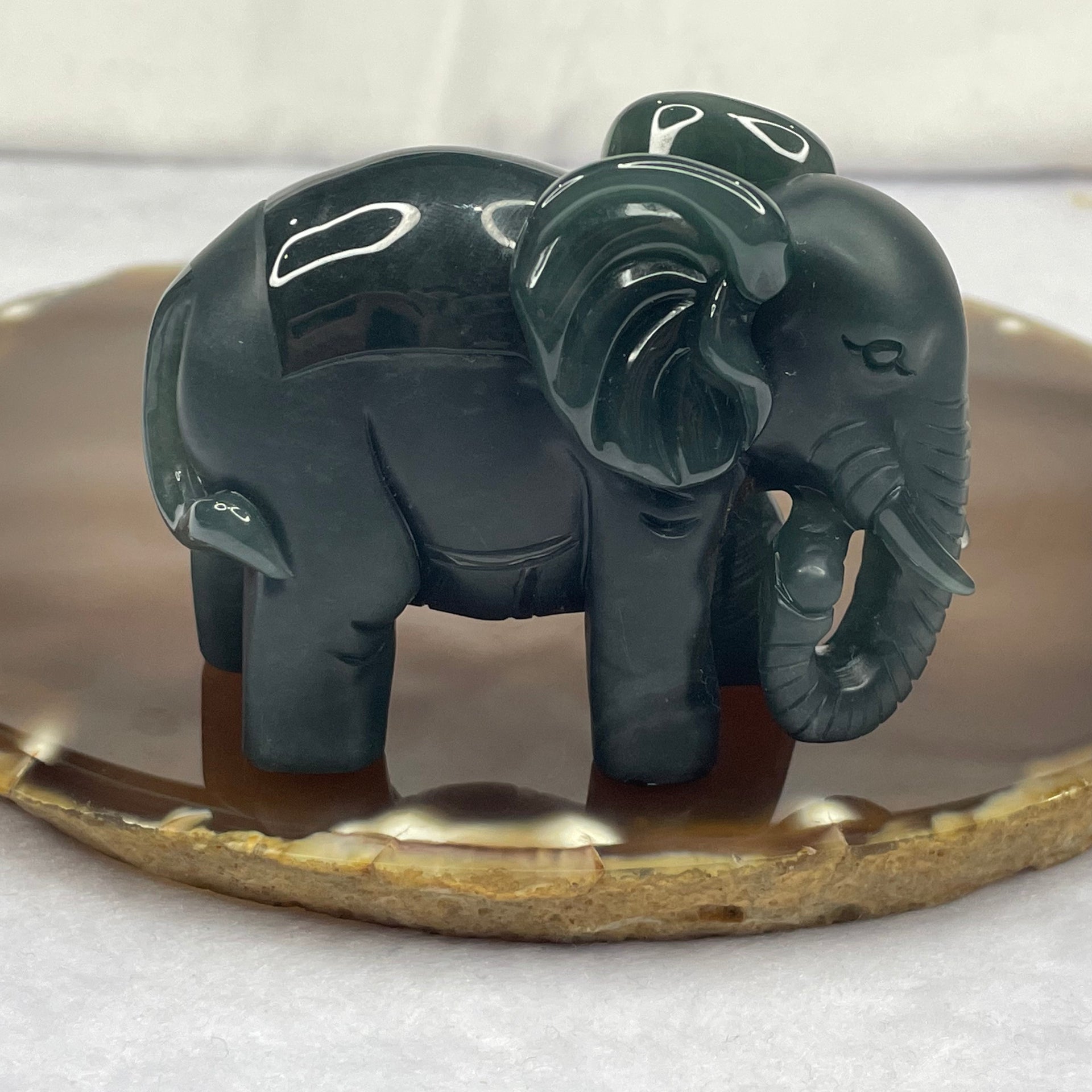 Type A Blueish Green Jade Jadeite Elephant Display - 156.90g 69.2 by 34.8 by 52.9mm - Huangs Jadeite and Jewelry Pte Ltd