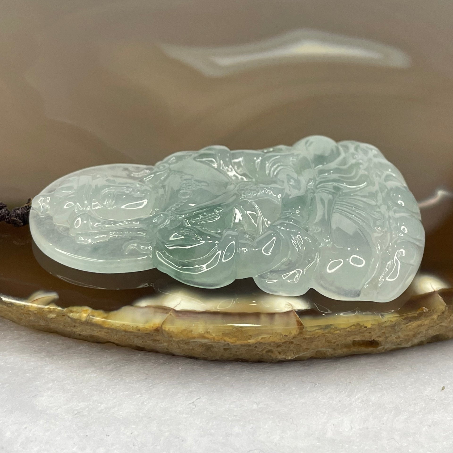 HIGH QUALITY Type A High Icy Green Piao Hua Tibetan Bodhisattva Jade Jadeite Pendant - 22.77g 56.2 by 38.1 by 6.0mm - Huangs Jadeite and Jewelry Pte Ltd