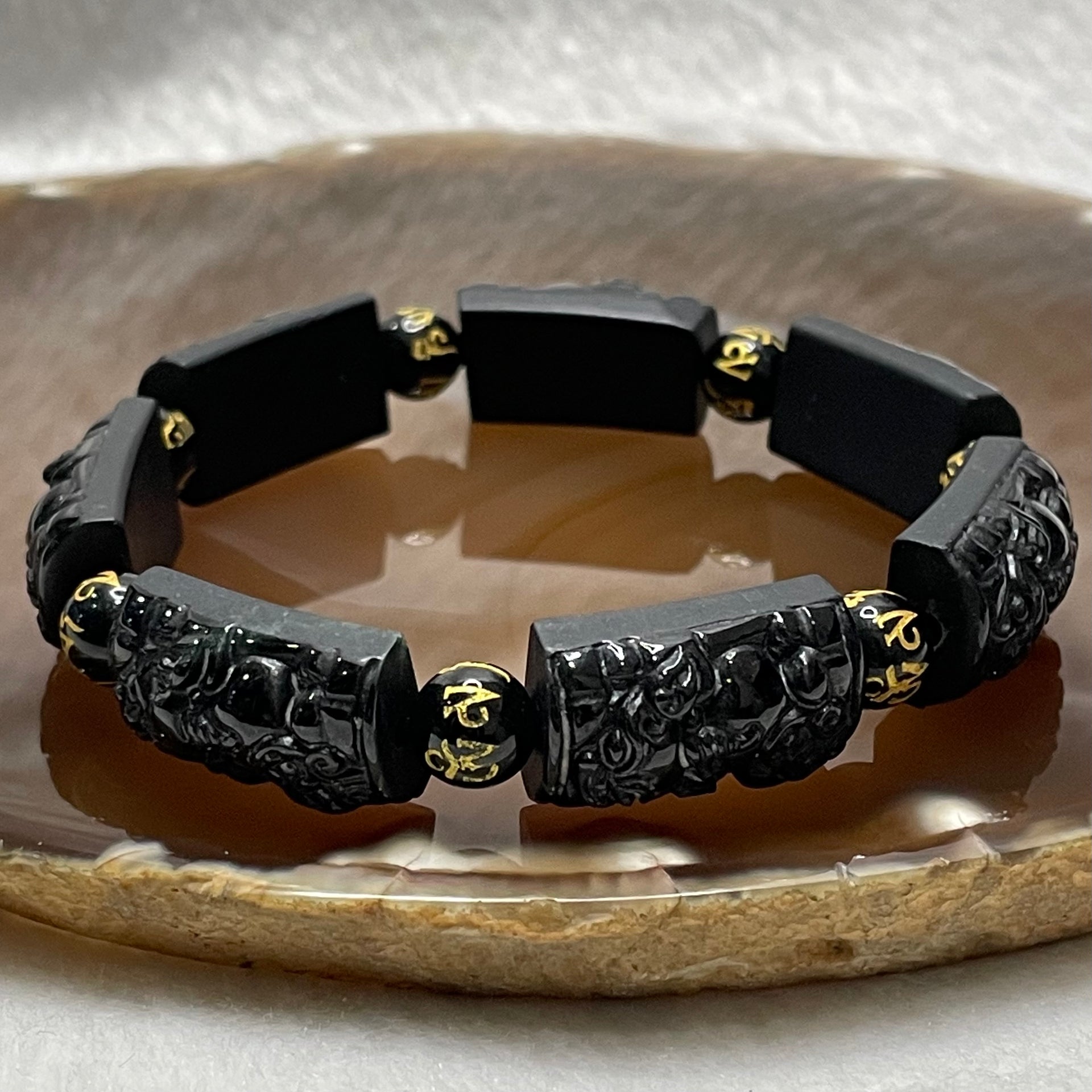 Type A Black Jade Jadeite Pixiu Bracelet - 41.28g 20.8 by 12.1 by 8.7mm/Pixiu 7 Pieces - Huangs Jadeite and Jewelry Pte Ltd