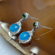 RARE Type A Blue Jade Jadeite Earring 18k white gold, natural diamonds & white sapphires 2.52g 21.7 by 8.7 by 5.2mm - Huangs Jadeite and Jewelry Pte Ltd