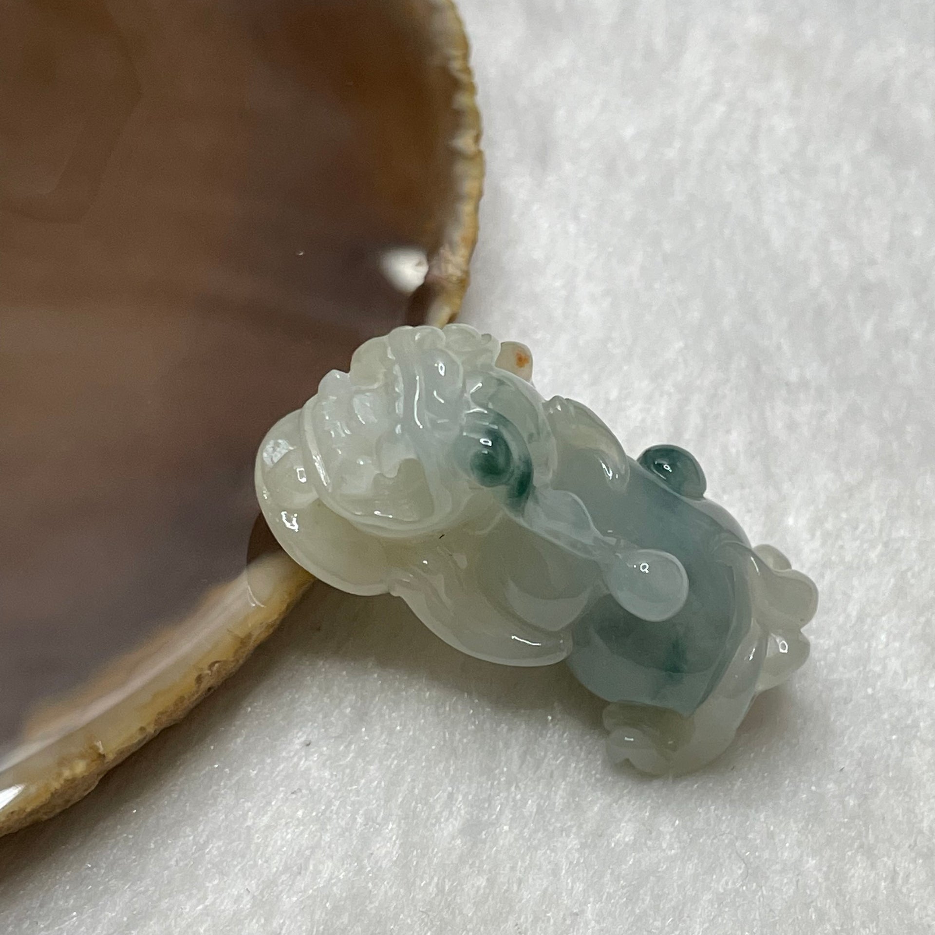 Type A Faint Green Piao Hua with Brownish Red Spots Jade Jadeite Pixiu Charm - 17.3g 37.9 by 16.1 by 18.2mm - Huangs Jadeite and Jewelry Pte Ltd