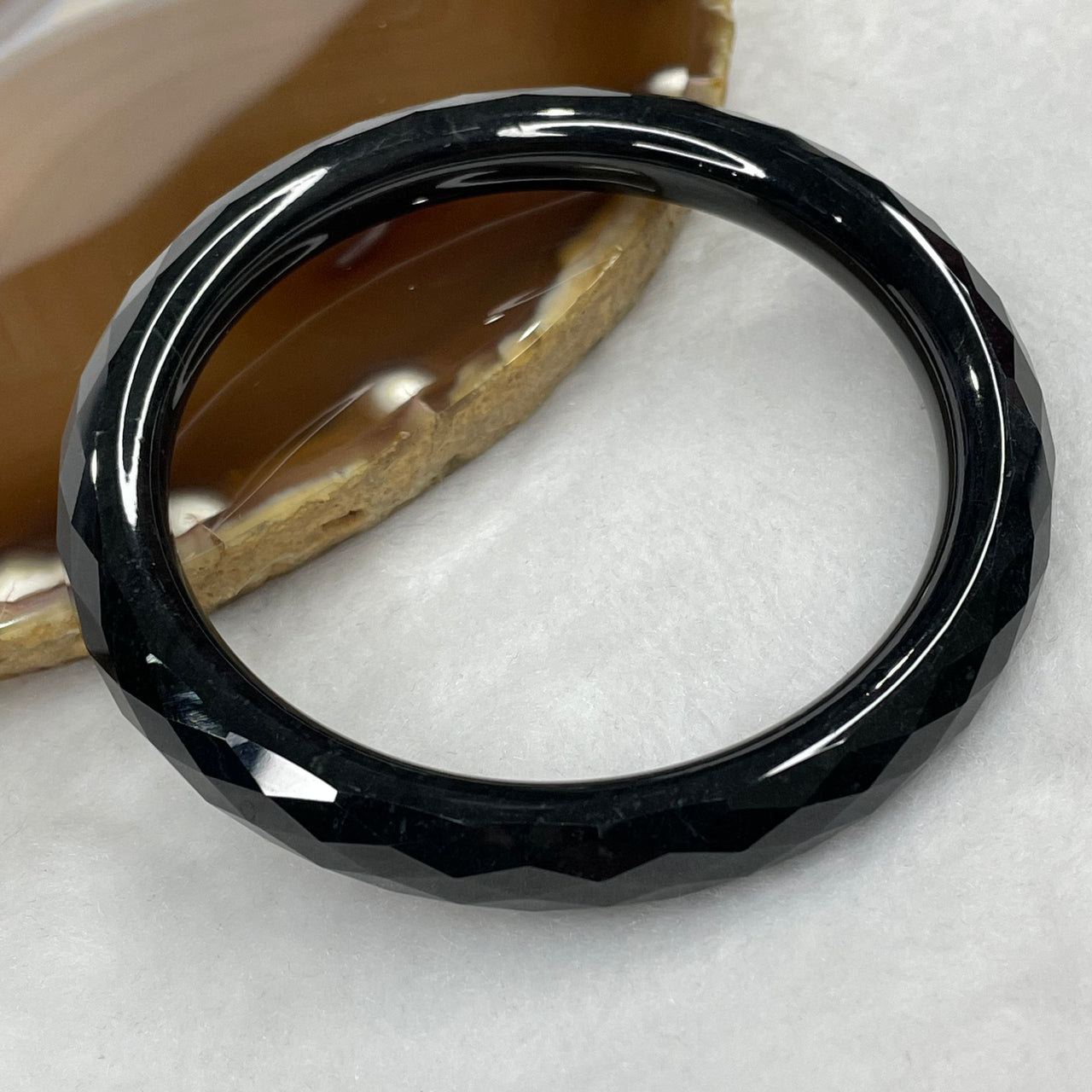 Type A Black Faceted Jadeite Bangle 39.7g inner diameter 58.2mm 8.7 by 8.5mm - Huangs Jadeite and Jewelry Pte Ltd