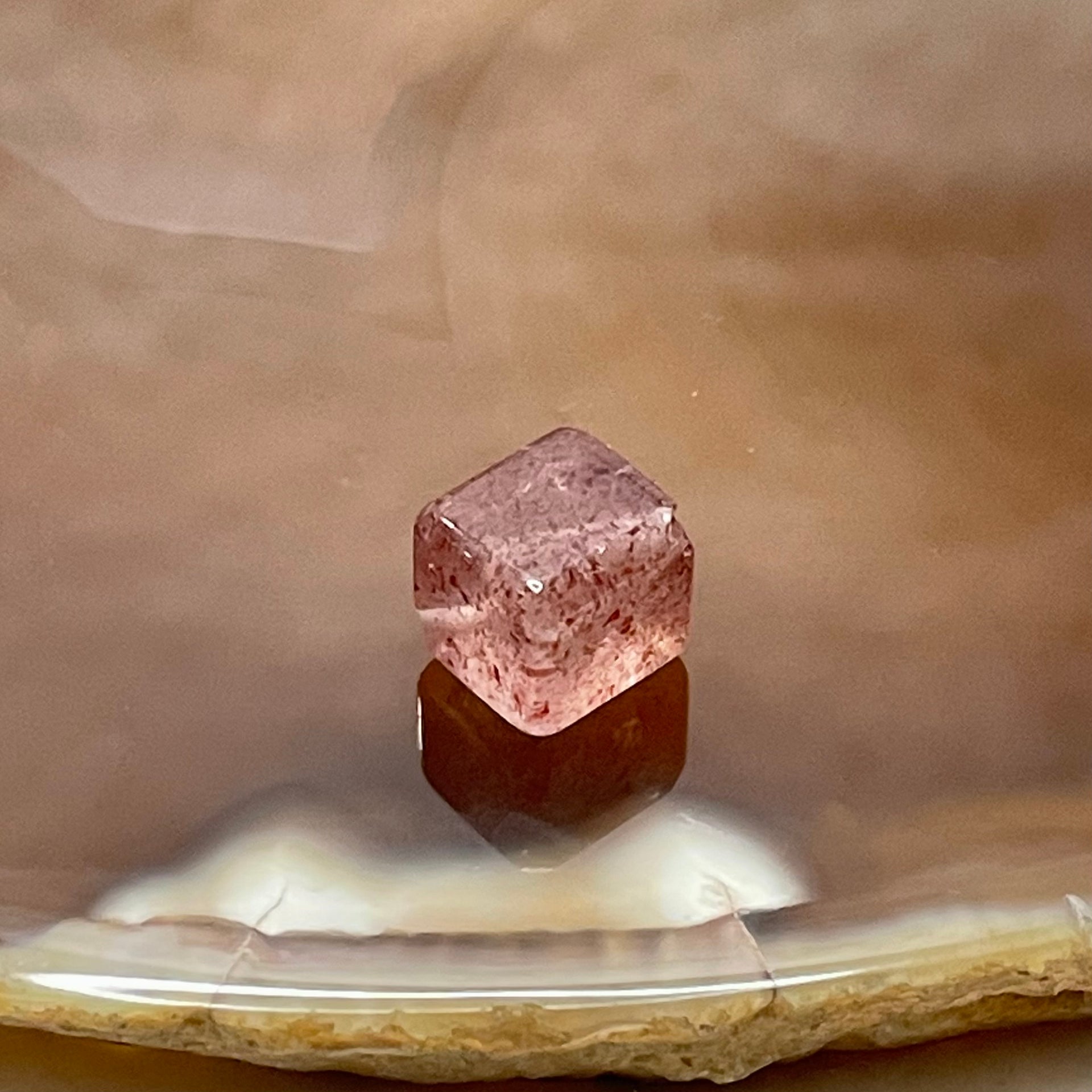 Natural Strawberry Quartz Cube Charm - 0.9g 7.2 by 7.2 by 7.2mm - Huangs Jadeite and Jewelry Pte Ltd