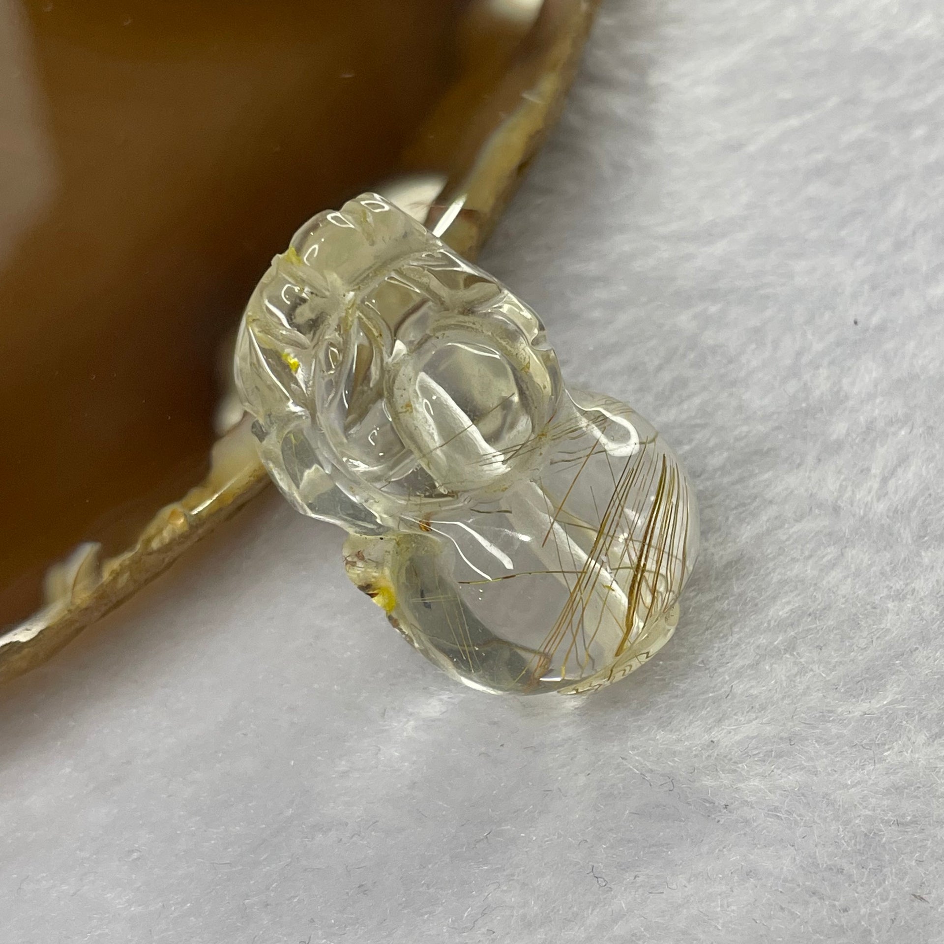 Natural Golden Rutilated Quartz Pixiu Charm for Wealth and Protection 13.04g 31.3 by 18.8 by 13.8mm - Huangs Jadeite and Jewelry Pte Ltd