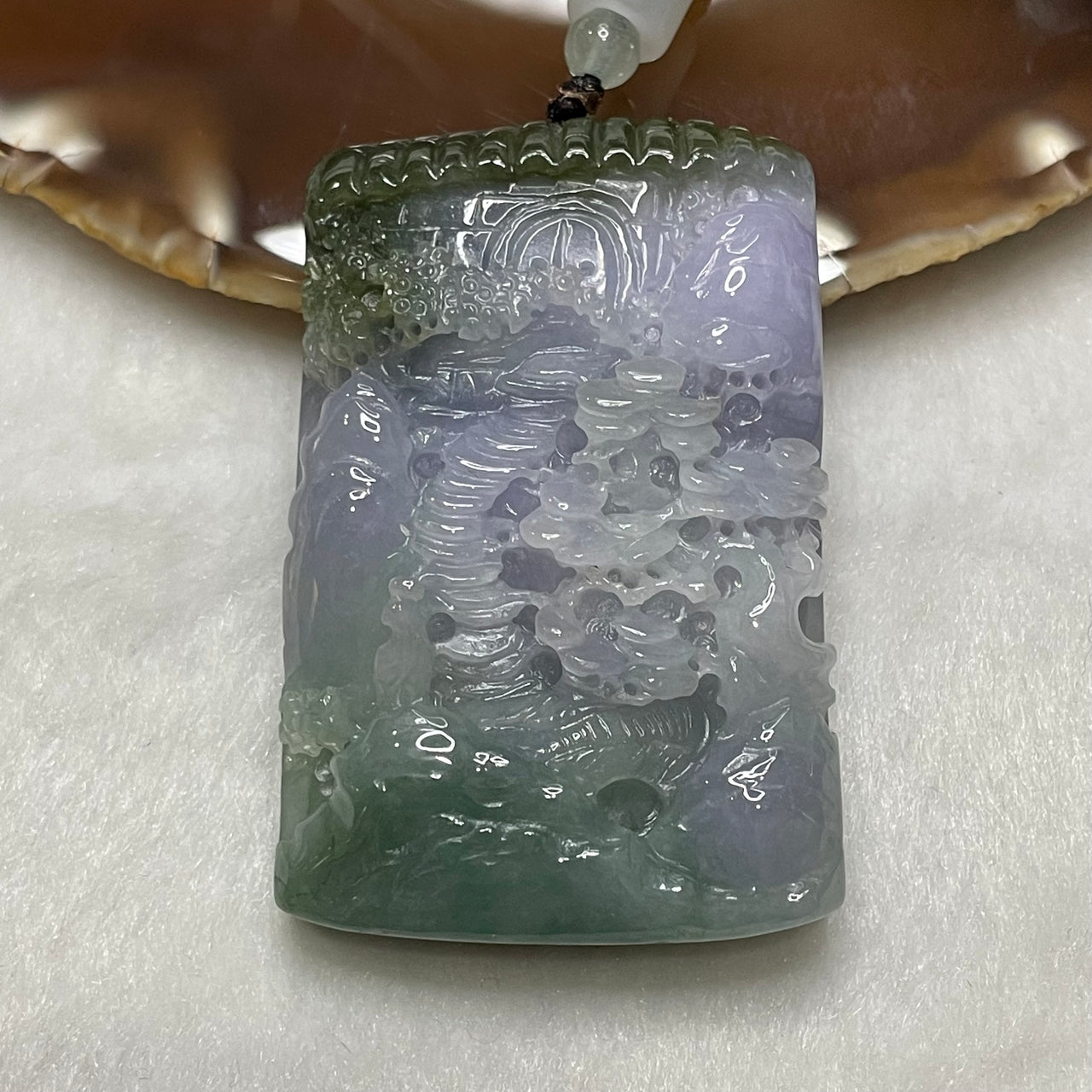 Type A Lavender & Green Jade Jadeite Shan Shui Pendant 88.0g 61.6 by 39.6 by 14.4mm - Huangs Jadeite and Jewelry Pte Ltd