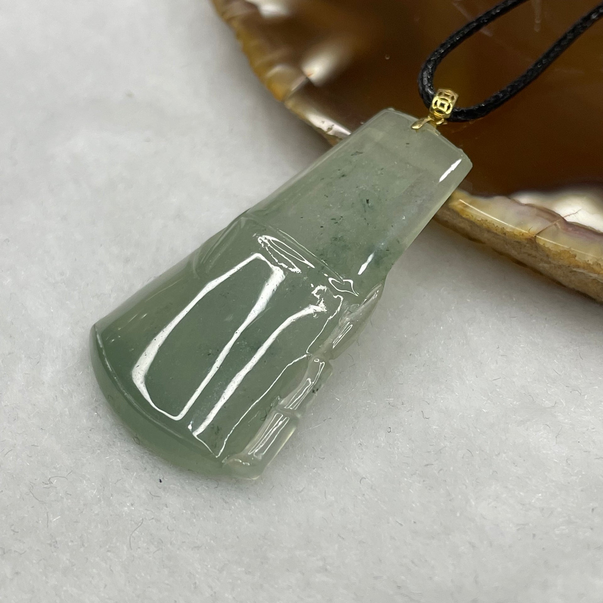 Type A Semi Icy Green Bamboo Pendant - 7.02g 39.0 by 23.3 by 5.4mm - Huangs Jadeite and Jewelry Pte Ltd