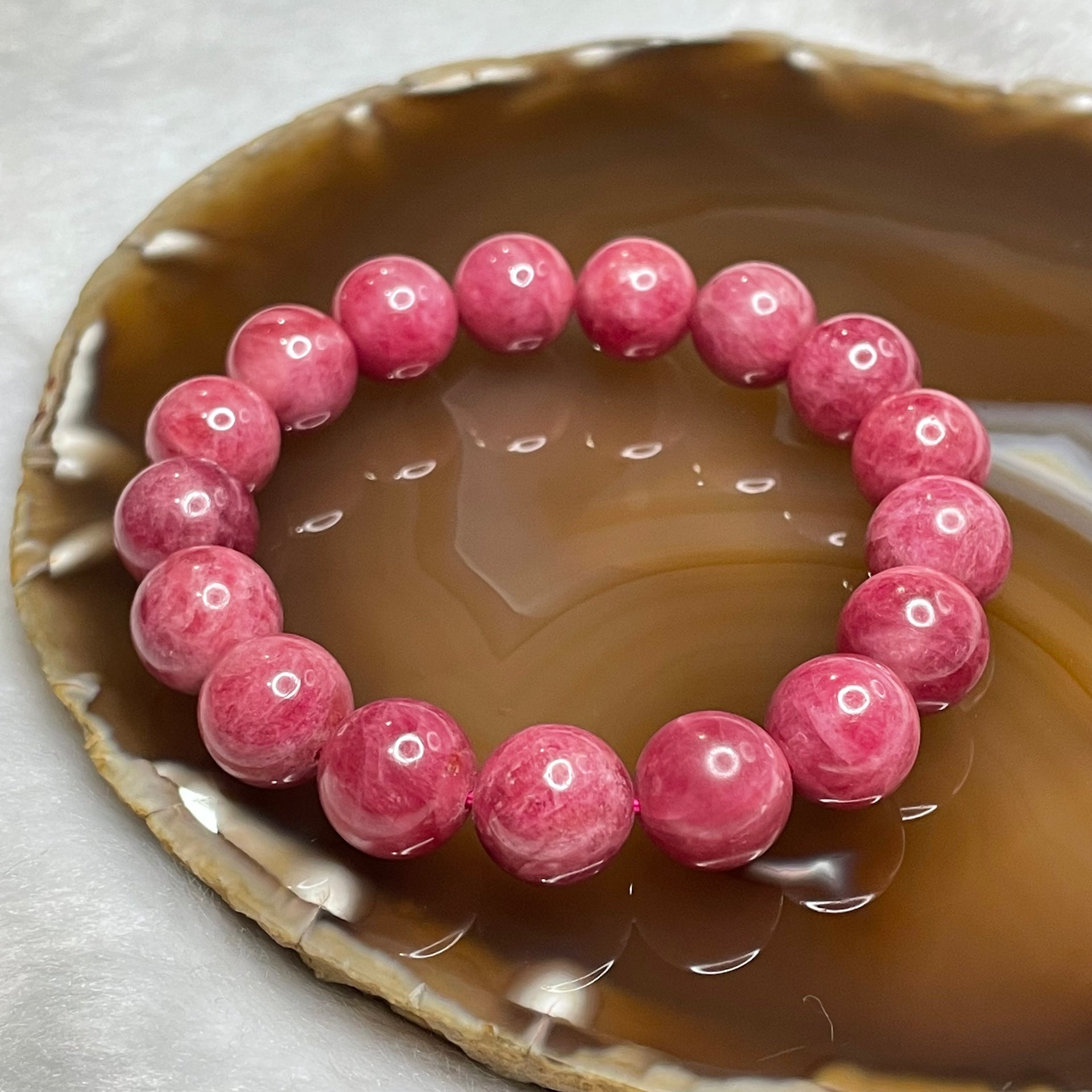 Natural Rhodonite Crystal Bracelet 57.57g 12.3mm/bead 17 beads - Huangs Jadeite and Jewelry Pte Ltd