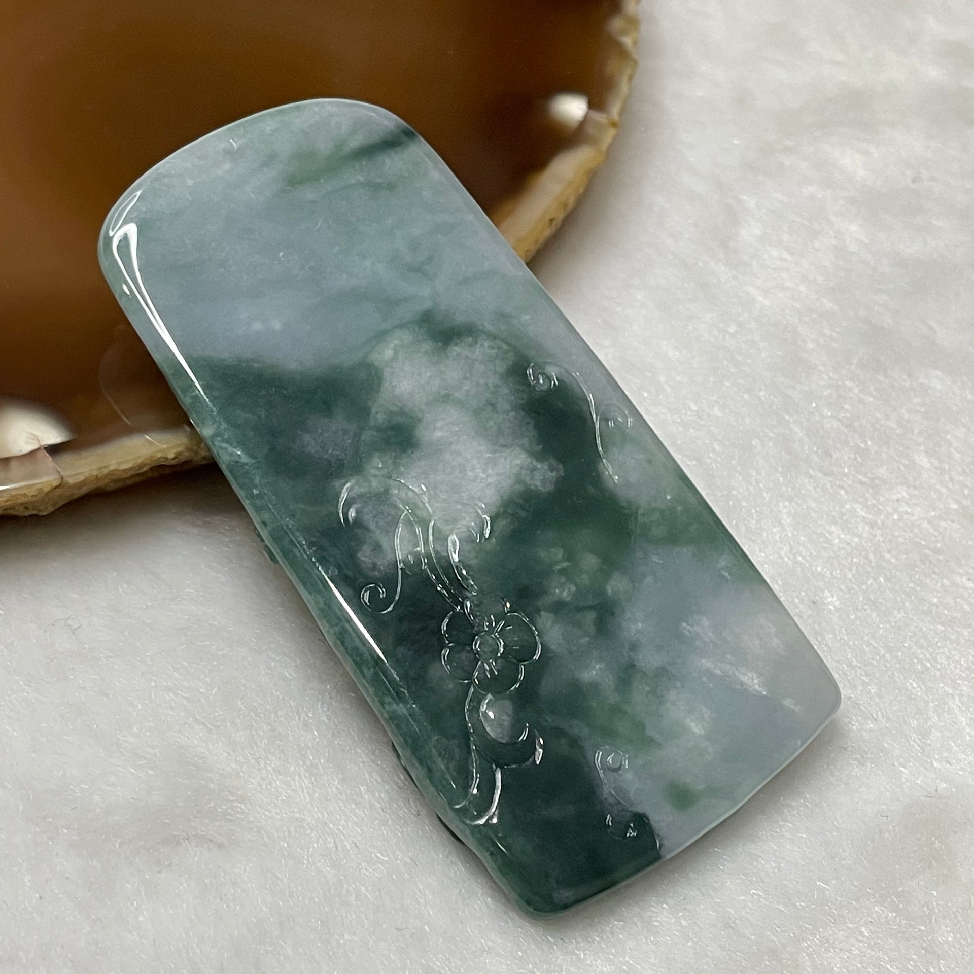 Type A Blueish Green Jade Jadeite Heibai Wuchang 黑白无常 Hell Gods of Wealth 33.12g 68.5 by 33.5 by 6.3mm - Huangs Jadeite and Jewelry Pte Ltd