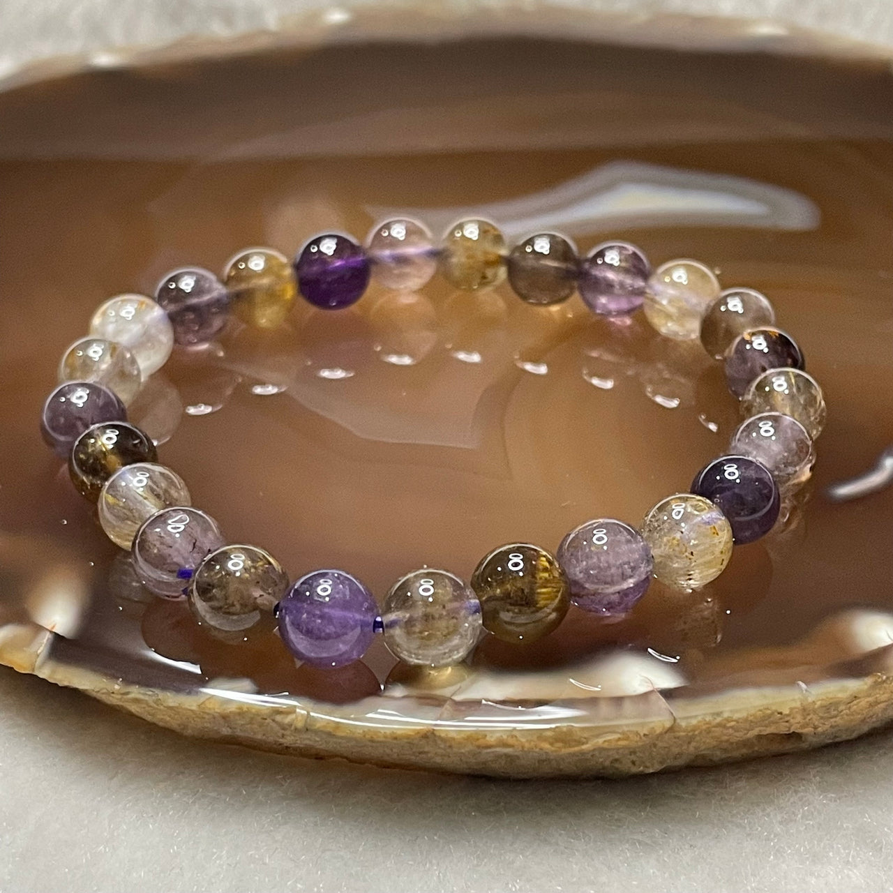 Natural Purple Titanium Crystal Bracelet 15.36g 7.9mm/bead 23 beads - Huangs Jadeite and Jewelry Pte Ltd