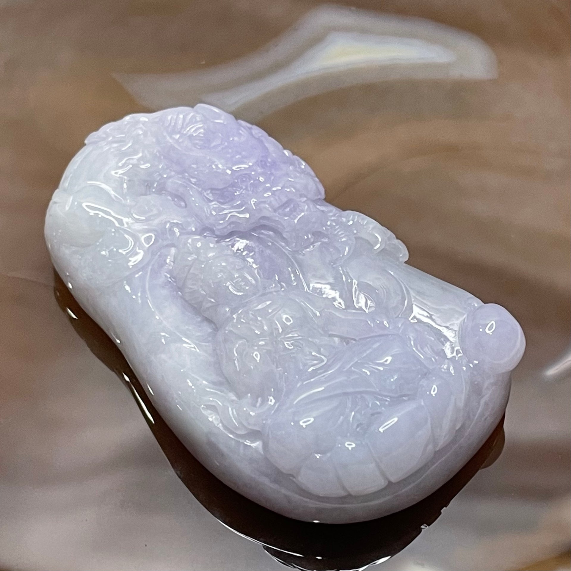 Type A Faint Lavender Jade Jadeite Guan Yin & Dragon Pendant - 56.0g 59.7 by 35.0 by 12.7mm - Huangs Jadeite and Jewelry Pte Ltd