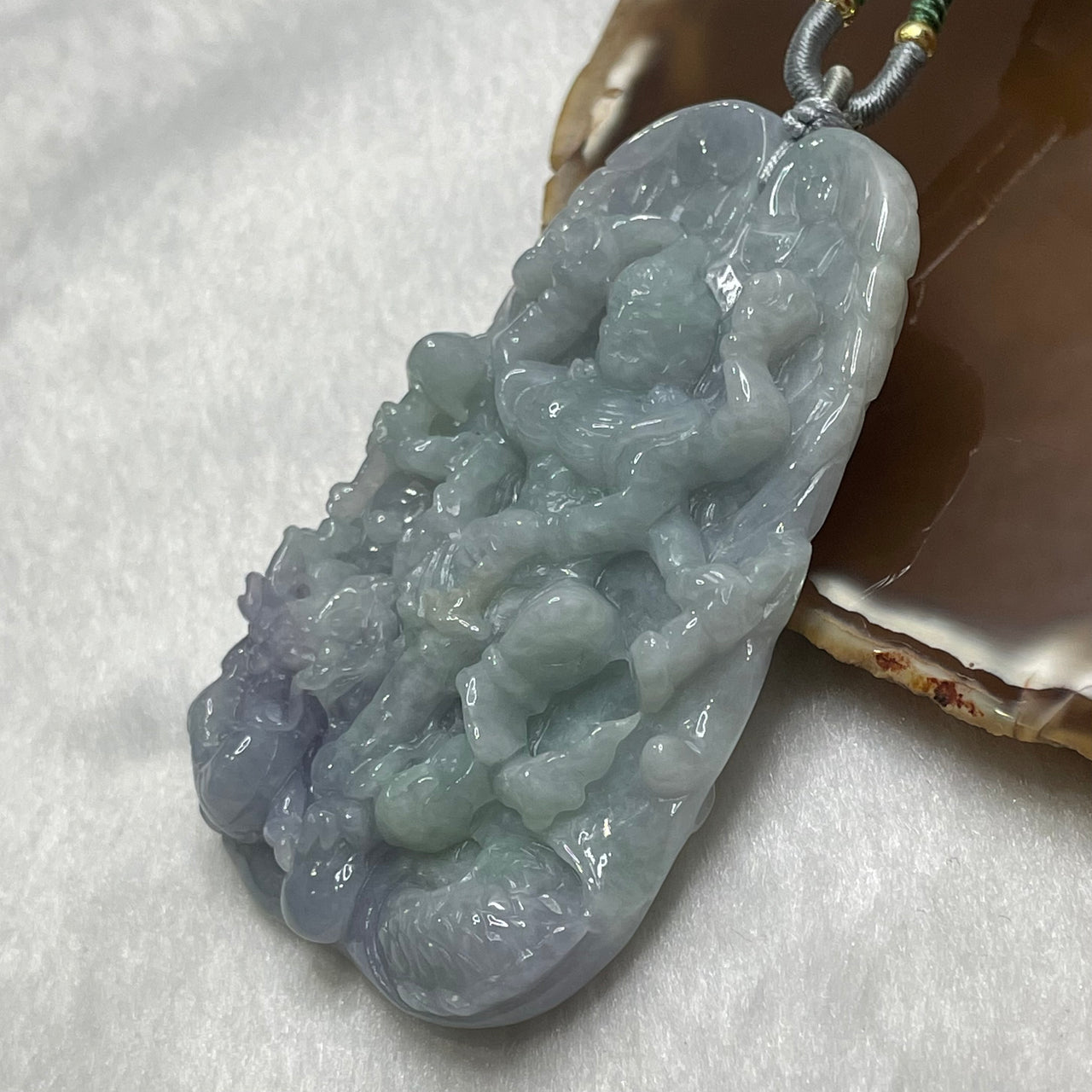 Type A Light Green & Lavender Jade Jadeite Acala & Dragon Necklace - 72.7g 71.6 by 46.4 by 11.7mm - Huangs Jadeite and Jewelry Pte Ltd