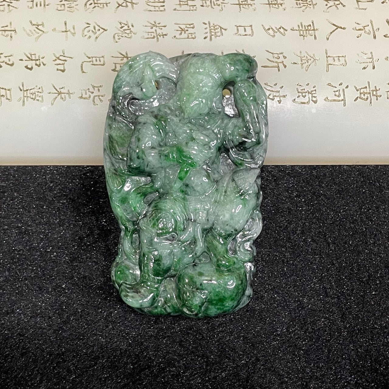 Type A Spicy Green Thunder God 雷公 Jade Jadeite Pendant - 81.57g 71.2 by 44.5 by 15.3mm - Huangs Jadeite and Jewelry Pte Ltd