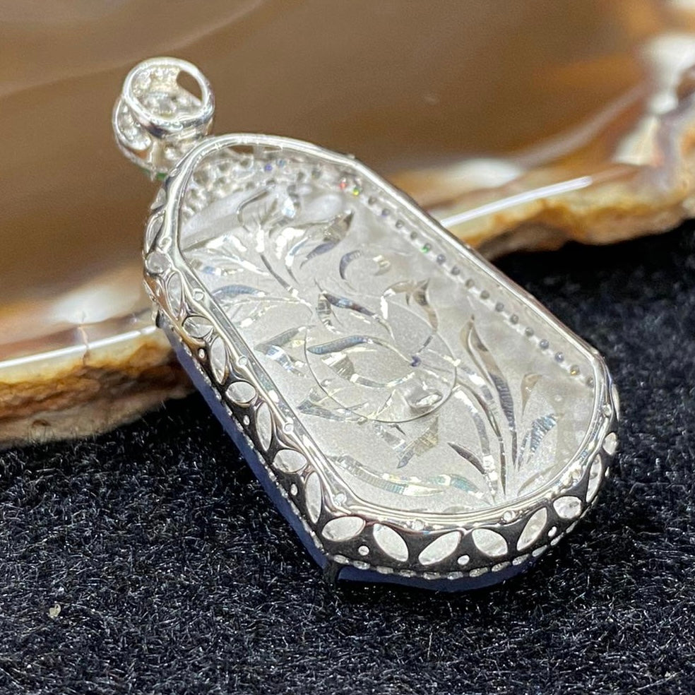 Rare High end Type A Burmese Lavender Jade Jadeite Shan Shui 18k white gold & diamonds - 13.78g 44.7 by 23.1 by 10.3mm - Huangs Jadeite and Jewelry Pte Ltd