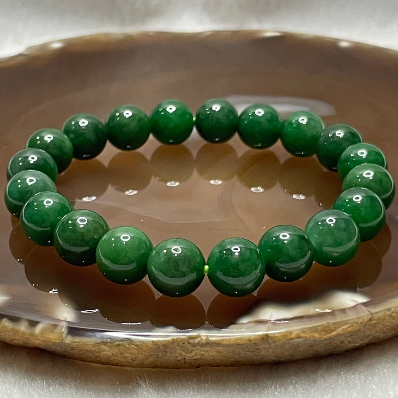 Type A Green Jade Jadeite Beads Bracelet - 32.24g 9.8mm/bead 20 beads - Huangs Jadeite and Jewelry Pte Ltd