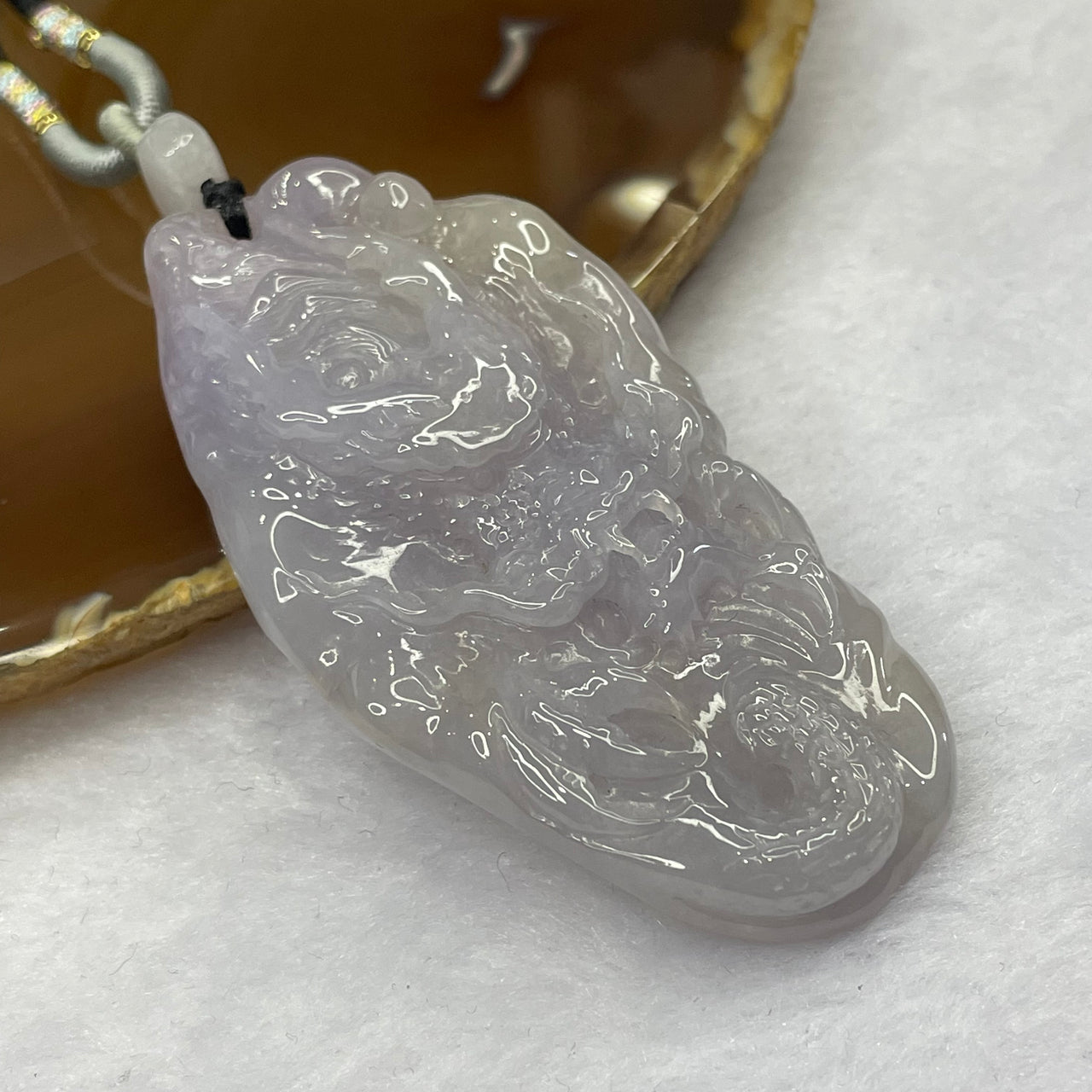 Type A Lavender Yellow Red Jade Jadeite Dragon Pendant 38.99g 66.0 by 34.0 by 10.2mm - Huangs Jadeite and Jewelry Pte Ltd