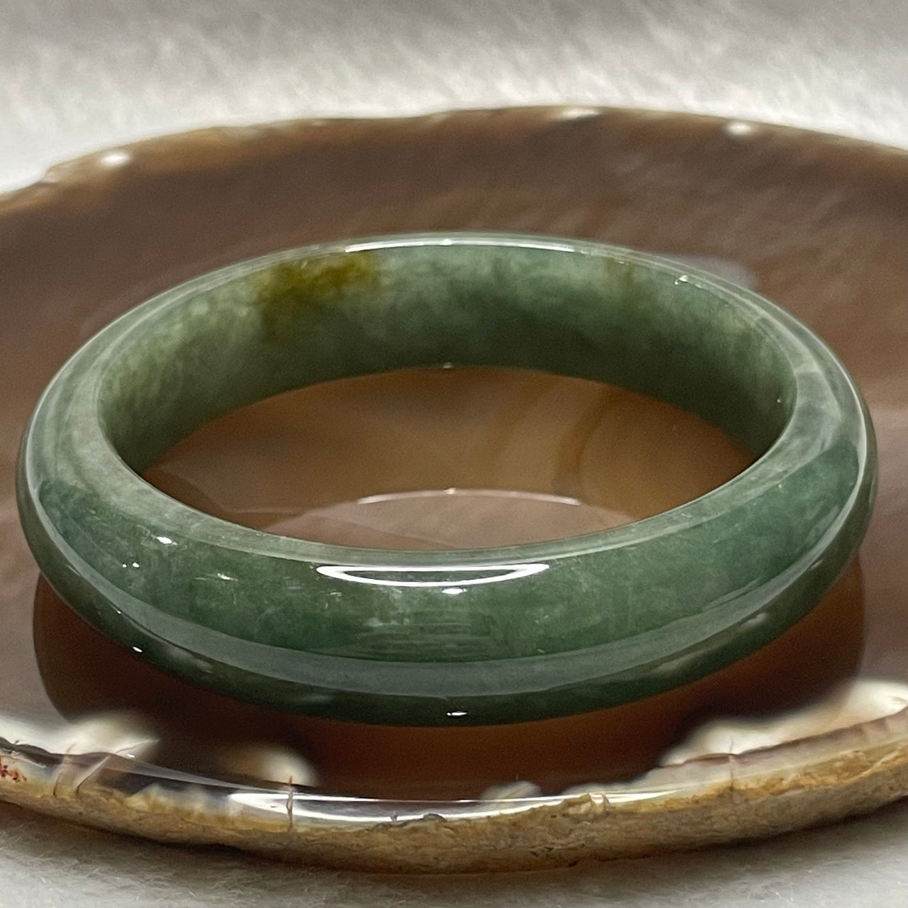 Type A Green with Brownish Yellow Patches Jade Jadeite Bangle - 62.96g Inner Diameter 57.9mm Thickness 14.3 by 8.0mm - Huangs Jadeite and Jewelry Pte Ltd