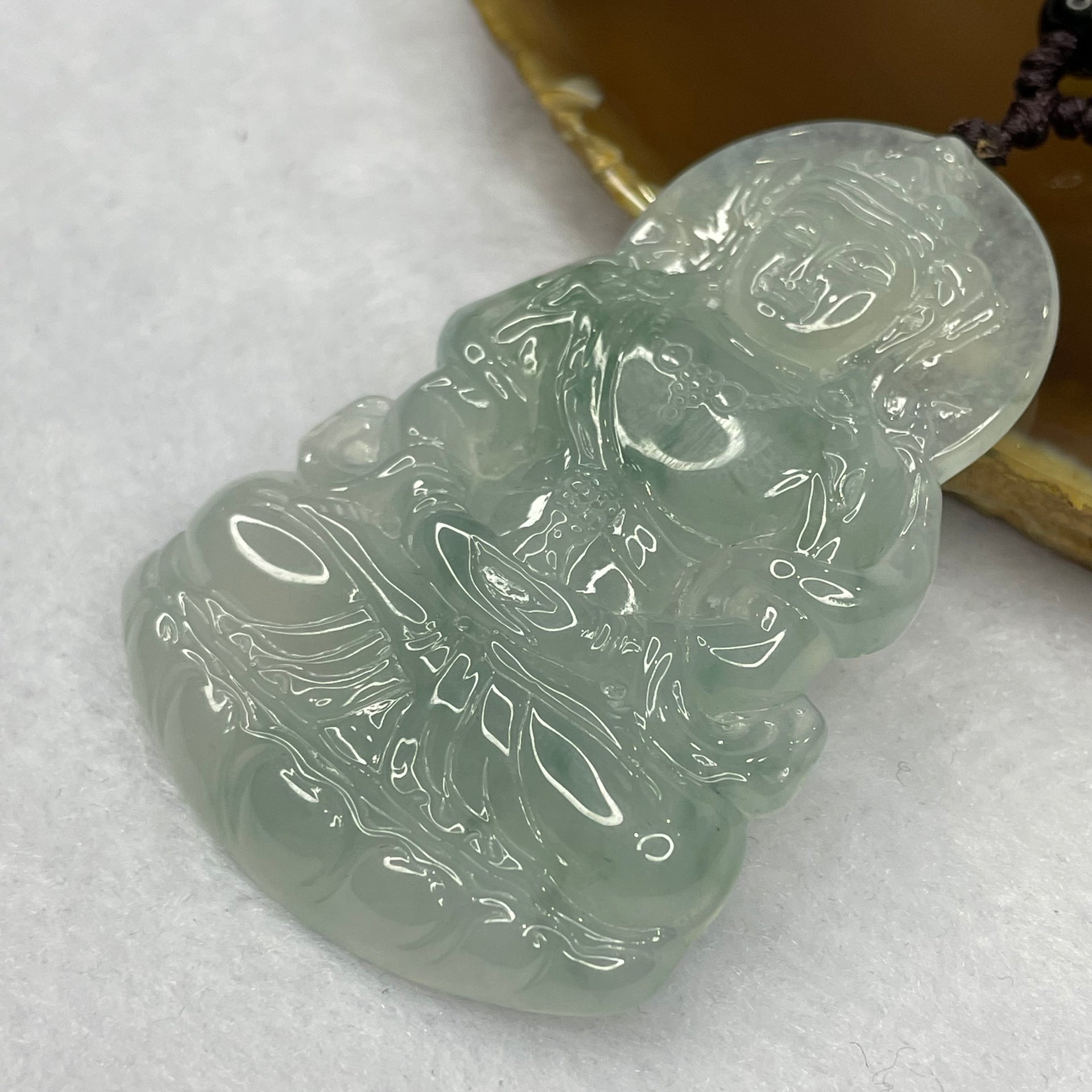 HIGH QUALITY Type A High Icy Green Piao Hua Tibetan Bodhisattva Jade Jadeite Pendant - 22.77g 56.2 by 38.1 by 6.0mm - Huangs Jadeite and Jewelry Pte Ltd