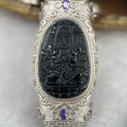 Type A Black Jade Jadeite Thousand Hand Guan Yin With 925 Silver Setting 13.15g 58.2 by 19.3 by 9.1mm - Huangs Jadeite and Jewelry Pte Ltd