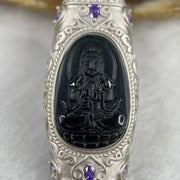 Type A Black Jade Jadeite Guan Yin With 925 Silver Setting 13.45g 58.2 by 19.3 by 9.4mm - Huangs Jadeite and Jewelry Pte Ltd