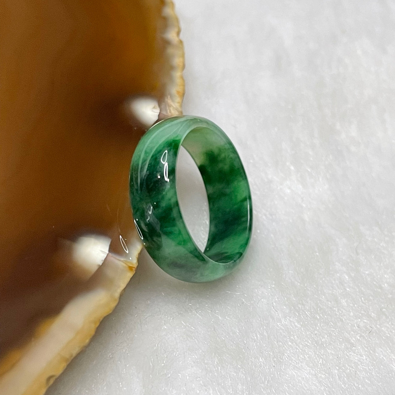 Type A Spicy Green Jade Jadeite Ring 1.71g US4.5 HK9.5 Inner Diameter 15.3mm Thickness 5.9 by 2.1mm - Huangs Jadeite and Jewelry Pte Ltd