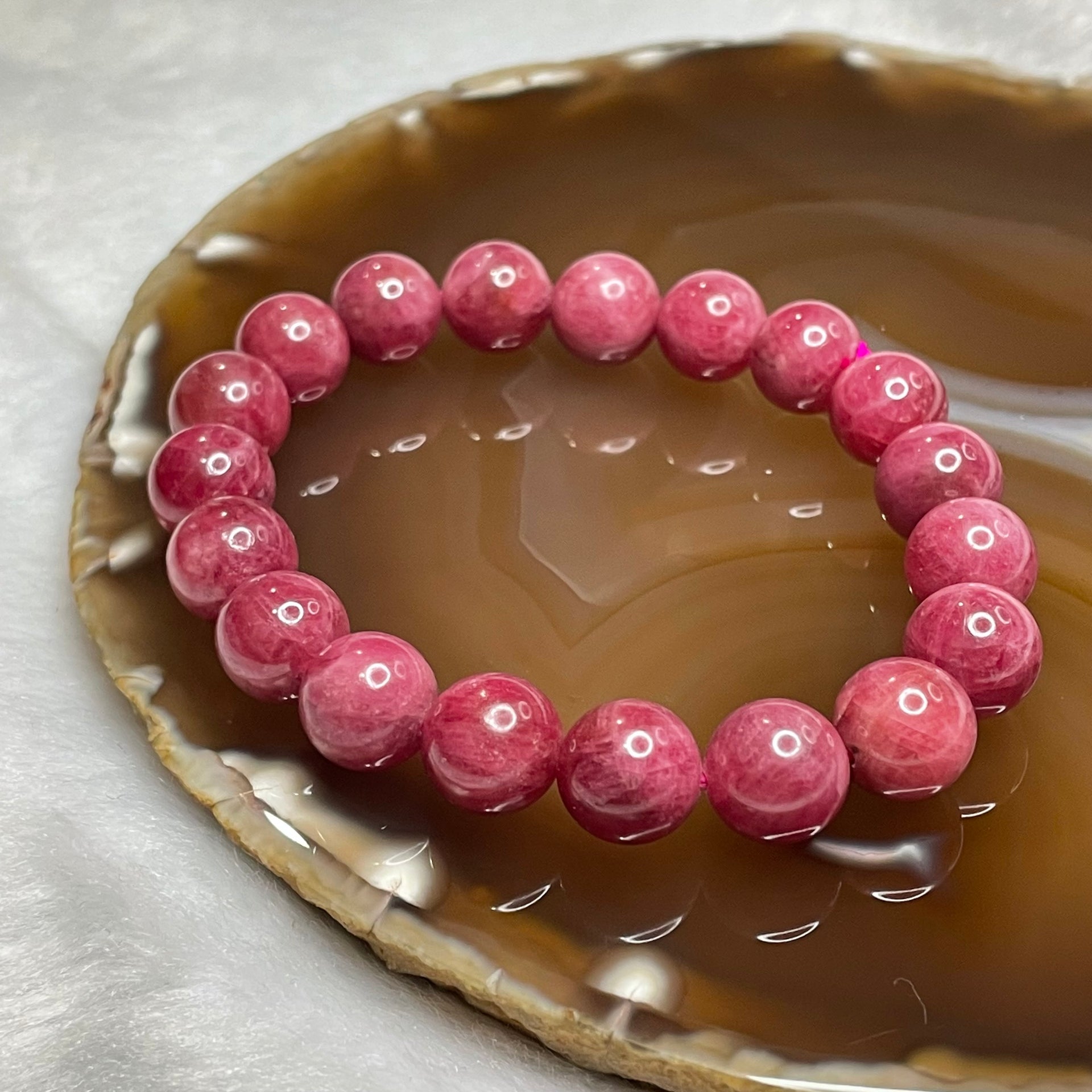 Natural Rhodonite Crystal Bracelet 44.12g 10.7mm/bead 19 beads - Huangs Jadeite and Jewelry Pte Ltd