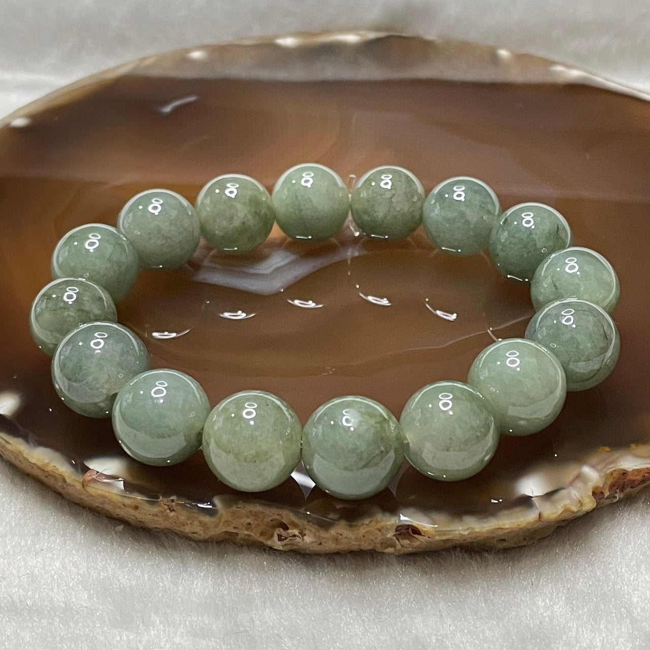 Type A Green Jade Jadeite Bracelet 64.74g 13.5mm/bead 16 beads - Huangs Jadeite and Jewelry Pte Ltd