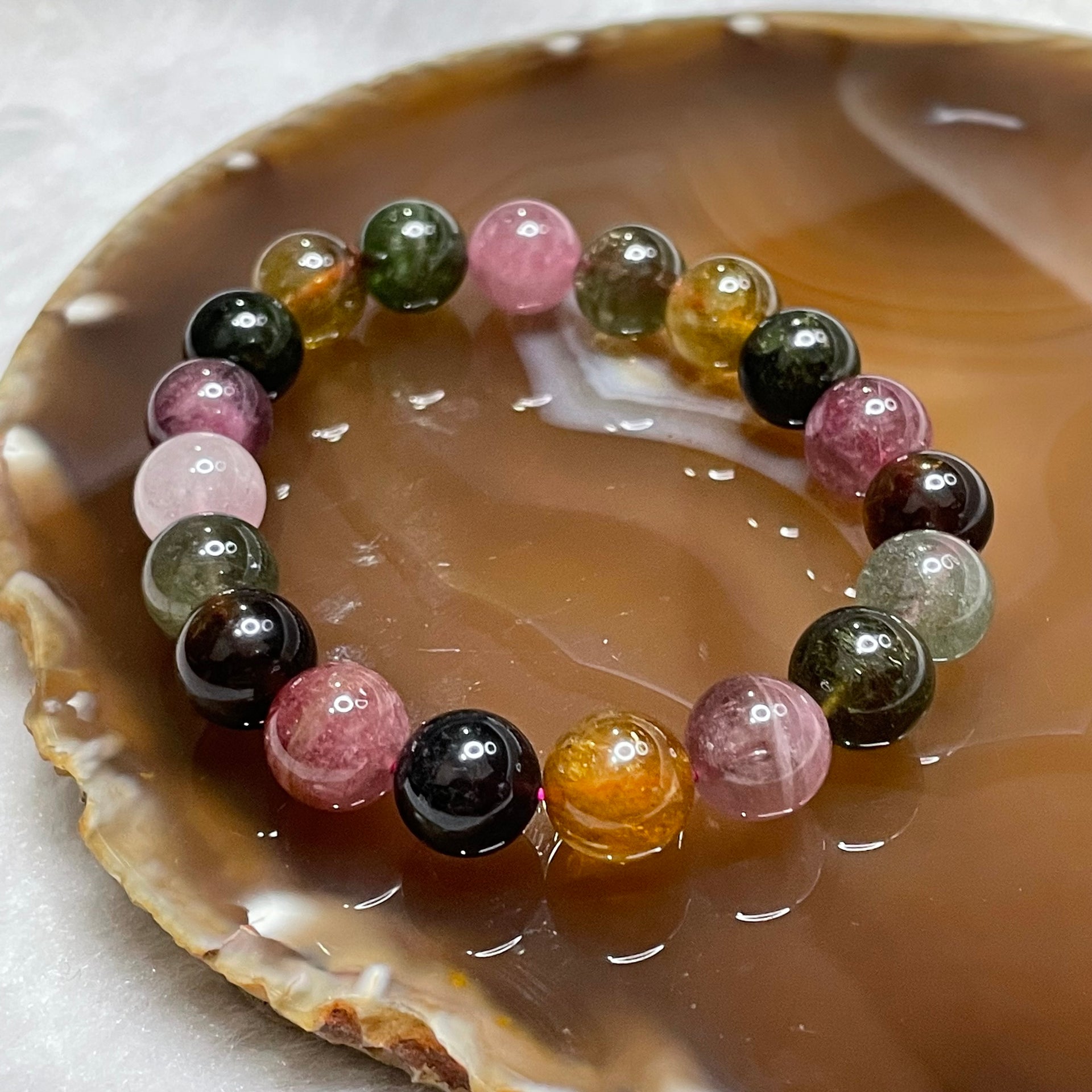 Natural Tourmaline Crystal Bracelet 电气石 32.89g 10.3mm/bead 19 beads - Huangs Jadeite and Jewelry Pte Ltd