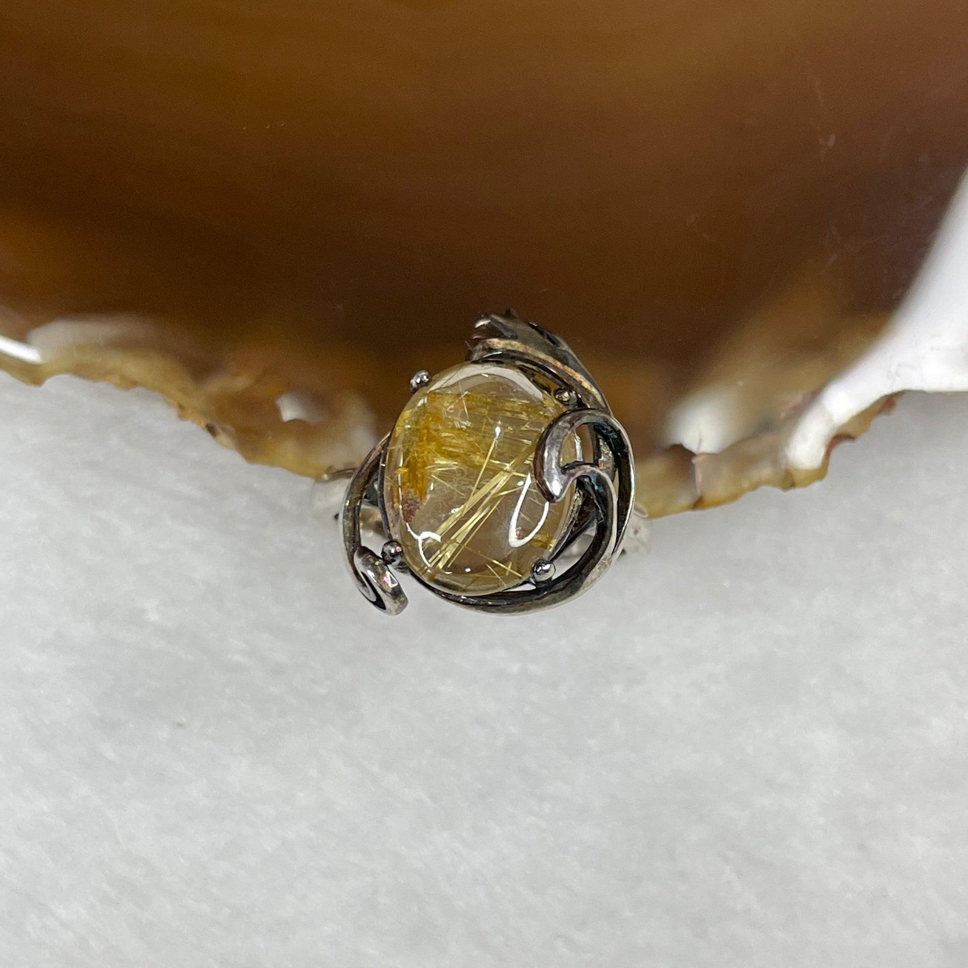 Natural Golden Rutilated Quartz 925 Silver Ring US 8.5 HK 18.75 5.43g 19.5 by 17.0 by 9.4mm - Huangs Jadeite and Jewelry Pte Ltd