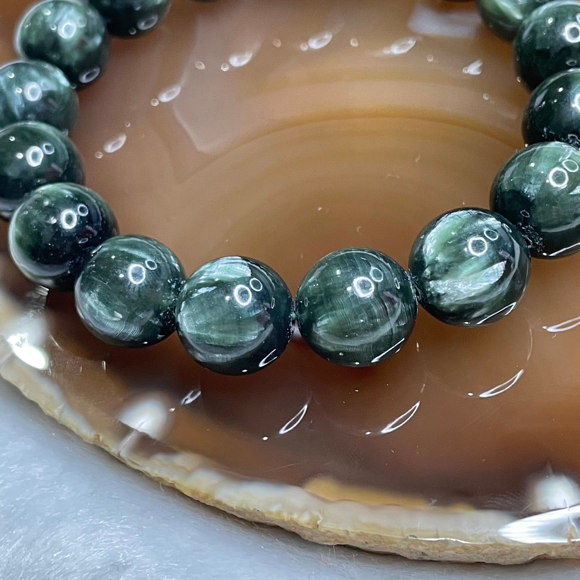 Natural Seraphinite Crystal Bracelet 绿龙晶46.72g 12.8mm/bead 17 beads - Huangs Jadeite and Jewelry Pte Ltd