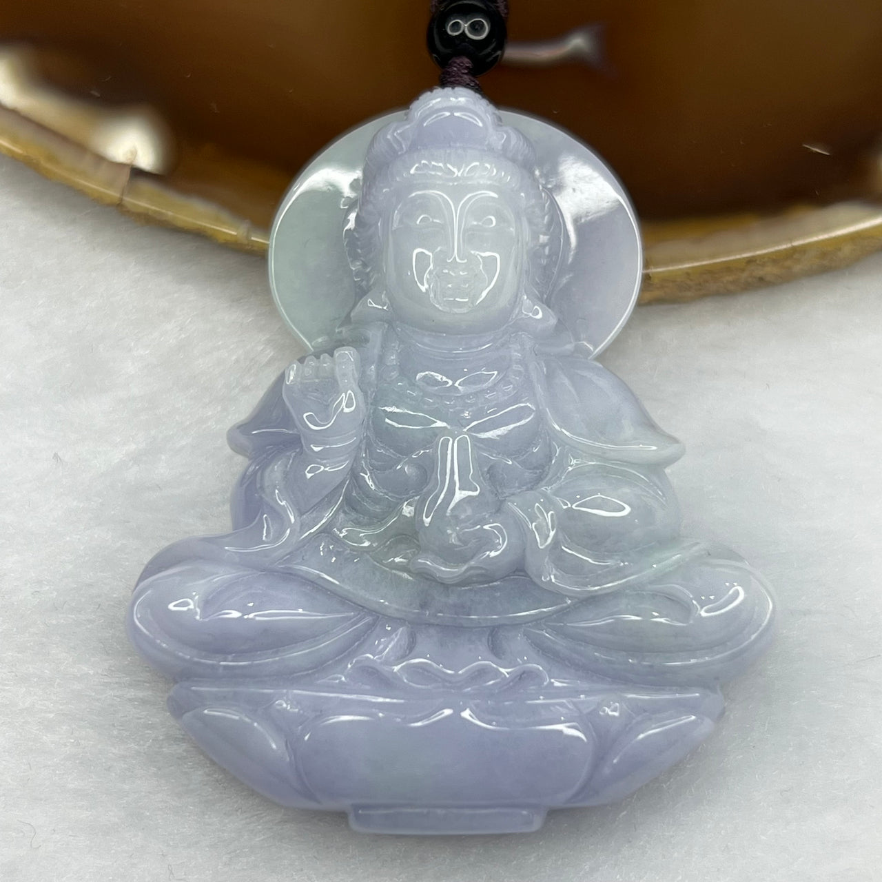 Type A Lavender Jade Jadeite Guan Yin Pendant - 57.7 g 55.1 by 47.3 by 14.3 mm - Huangs Jadeite and Jewelry Pte Ltd