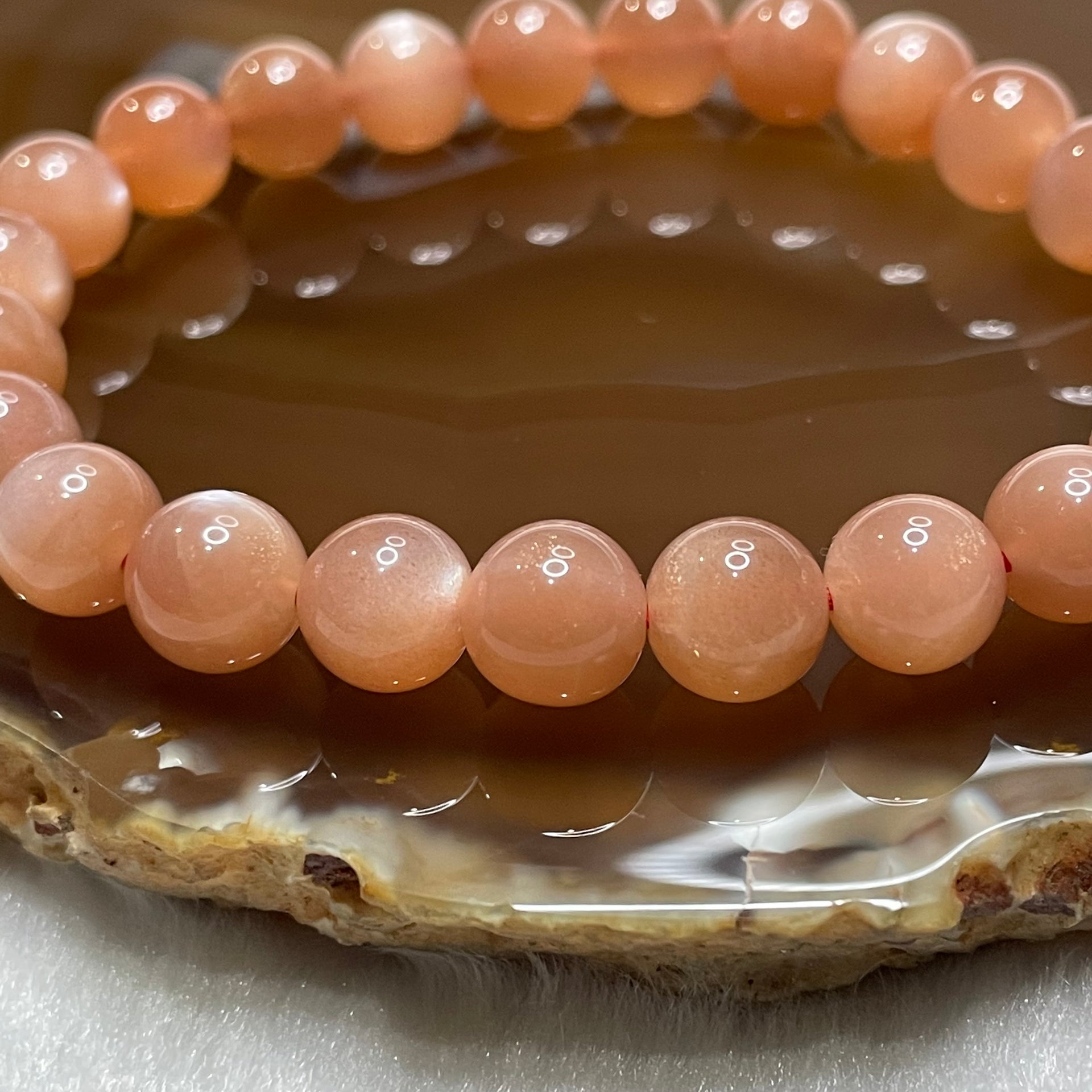 Natural Sunstone Crystal Bracelet 太阳石 17.11g 8.3mm/bead 23 beads - Huangs Jadeite and Jewelry Pte Ltd