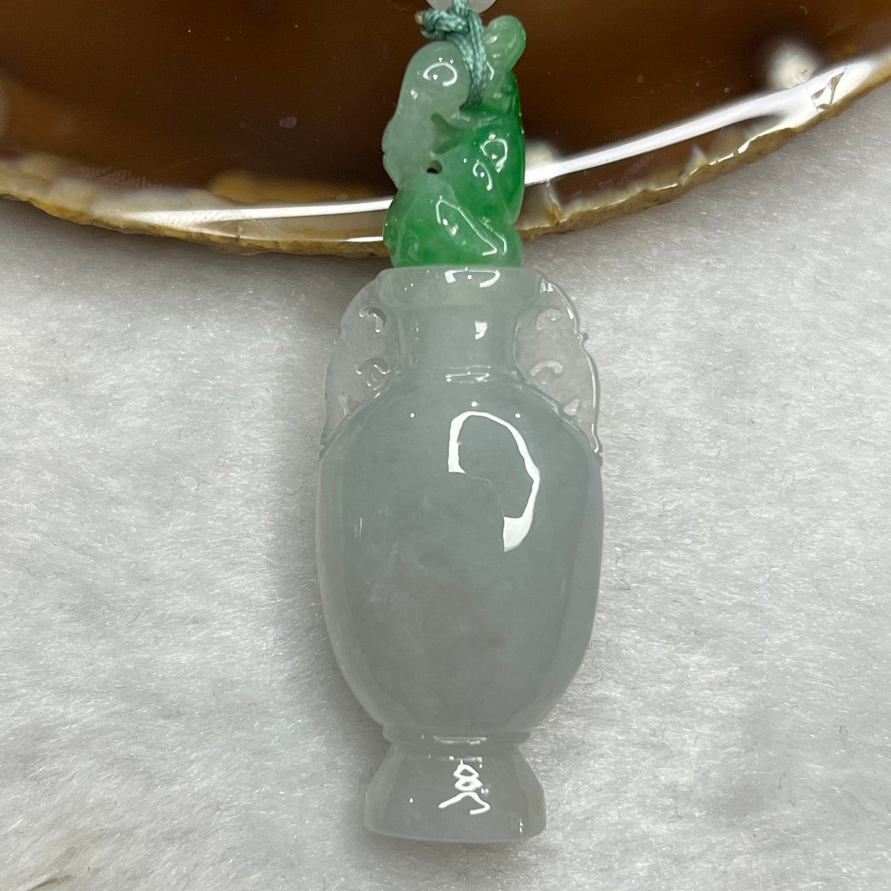 Type A Semi Icy Green Vase Jade Jadeite Pendant 26.68g 58.4 by 21.1 by 12.8mm - Huangs Jadeite and Jewelry Pte Ltd