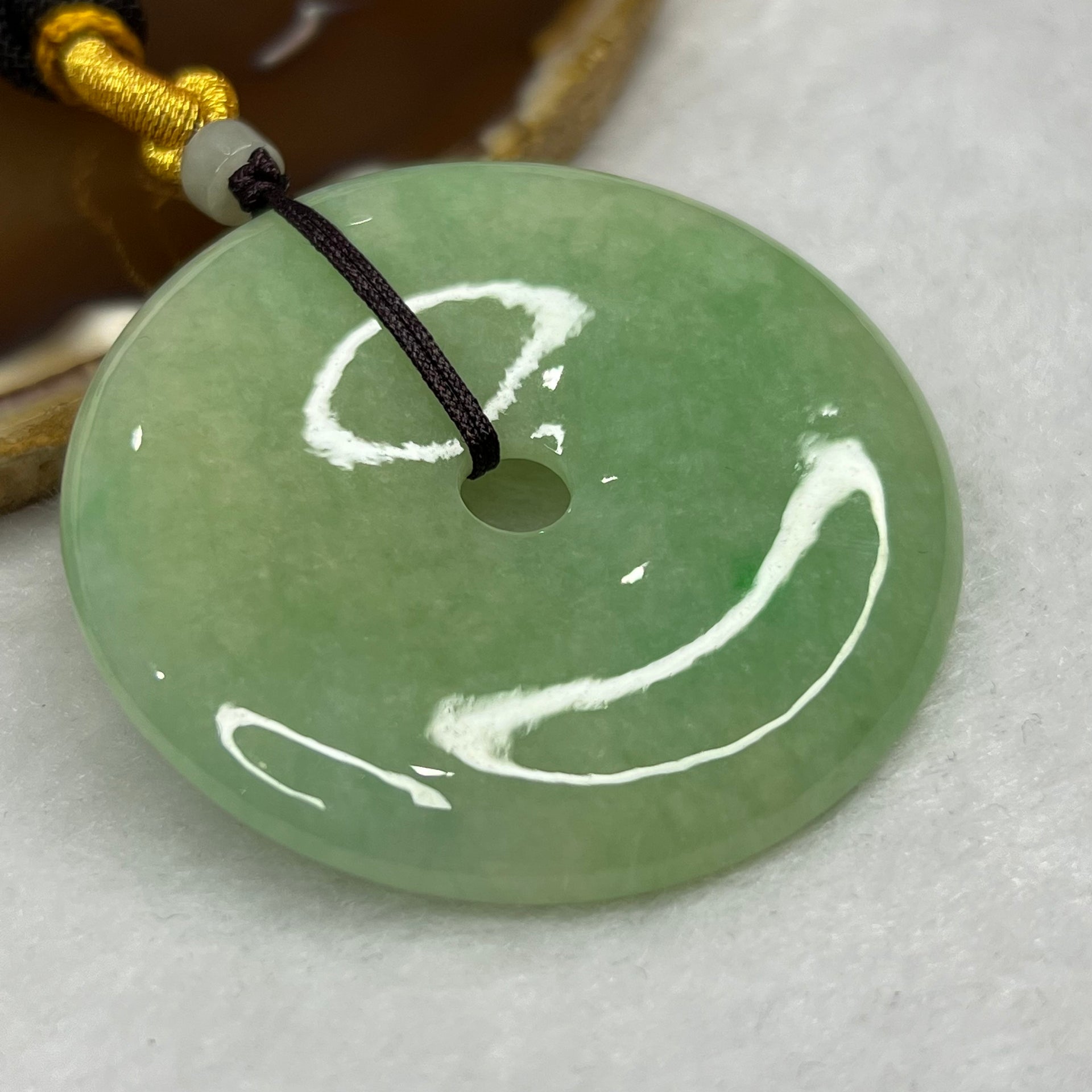 Type A Yellow and Green Jade Jadeite Ping An Kou Pendant - 47.41g 52.2 by 52.2 by 7.9 mm - Huangs Jadeite and Jewelry Pte Ltd