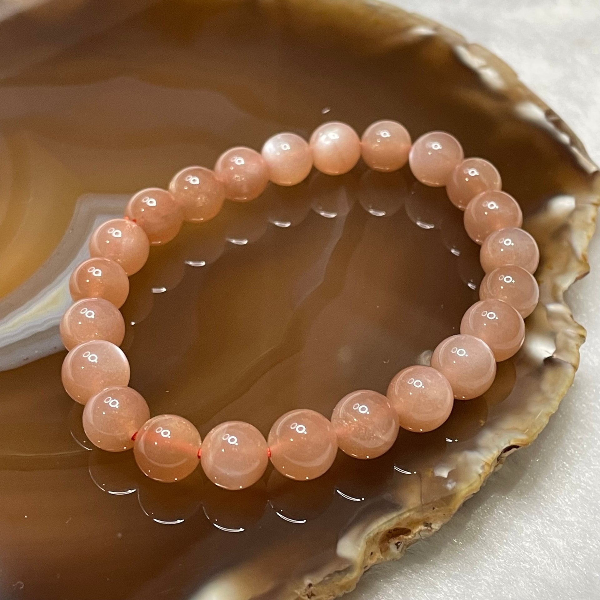 Natural Sunstone Crystal Bracelet 太阳石 17.04g 8.4mm/bead 23 beads - Huangs Jadeite and Jewelry Pte Ltd