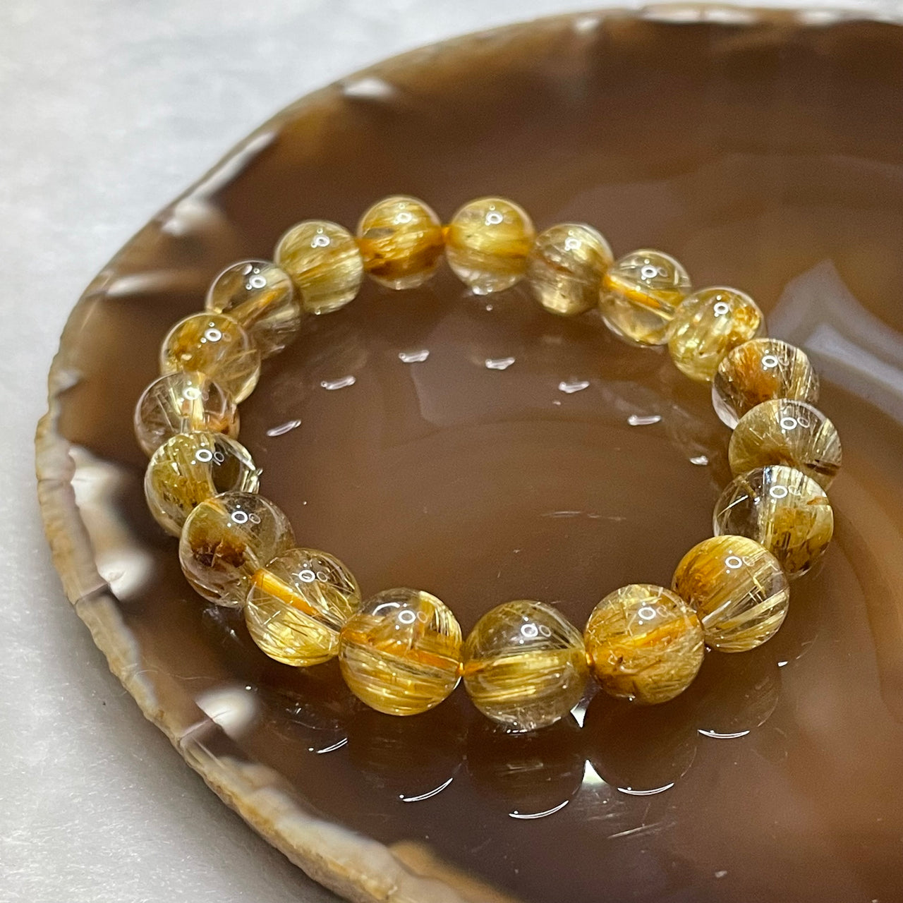 High Quality Golden Rutilated Quartz Bracelet 24.44g 9.5mm/bead 19 beads - Huangs Jadeite and Jewelry Pte Ltd