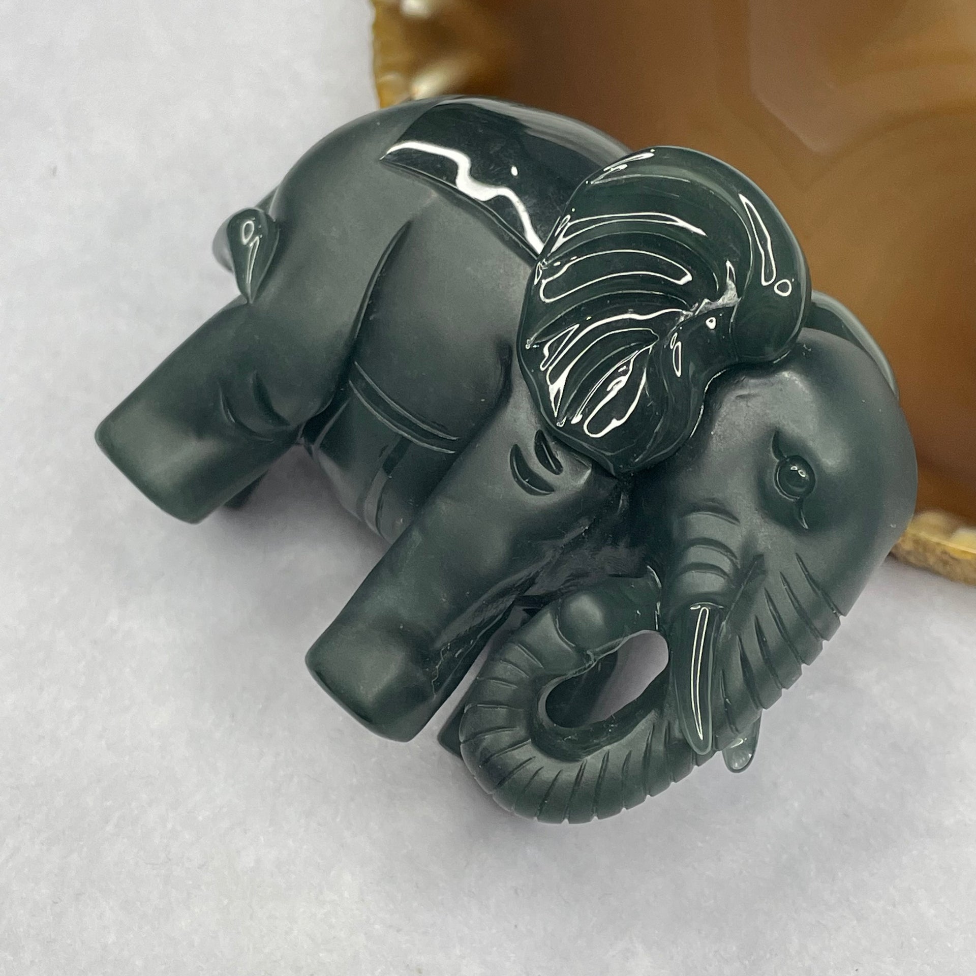 Type A Blueish Green Jade Jadeite Elephant Display - 156.90g 69.2 by 34.8 by 52.9mm - Huangs Jadeite and Jewelry Pte Ltd