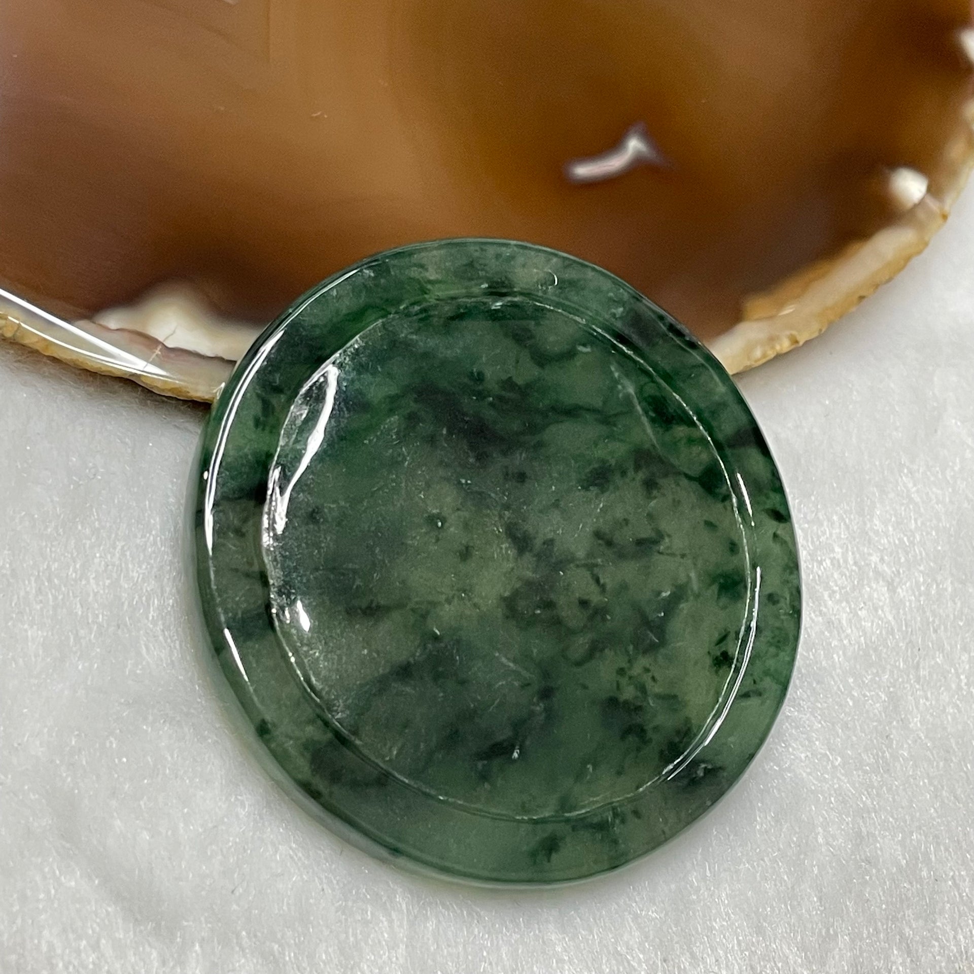 Type A Semi Icy Green Piao Hua Jade Jadeite Magpie 26.11g 51.8 by 51.8 by 4.6mm - Huangs Jadeite and Jewelry Pte Ltd