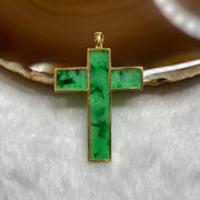 Type A Spicy Green Jade Jadeite Cross 18k Yellow Gold 4.09g 43.8 by 30.0 by 2.7mm - Huangs Jadeite and Jewelry Pte Ltd