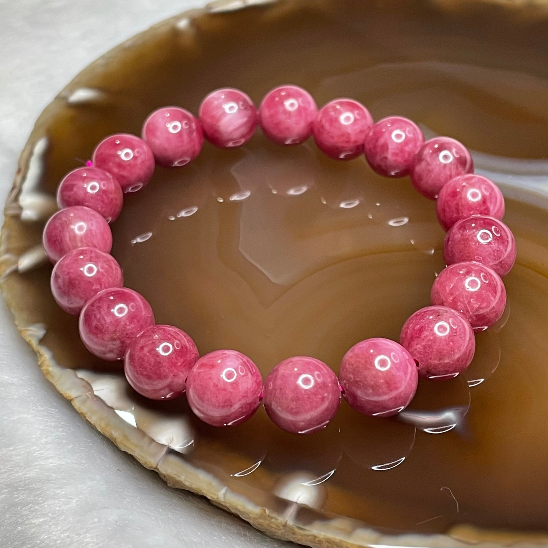 Natural Rhodonite Crystal Bracelet 43.39g 10.8mm/bead 19 beads - Huangs Jadeite and Jewelry Pte Ltd