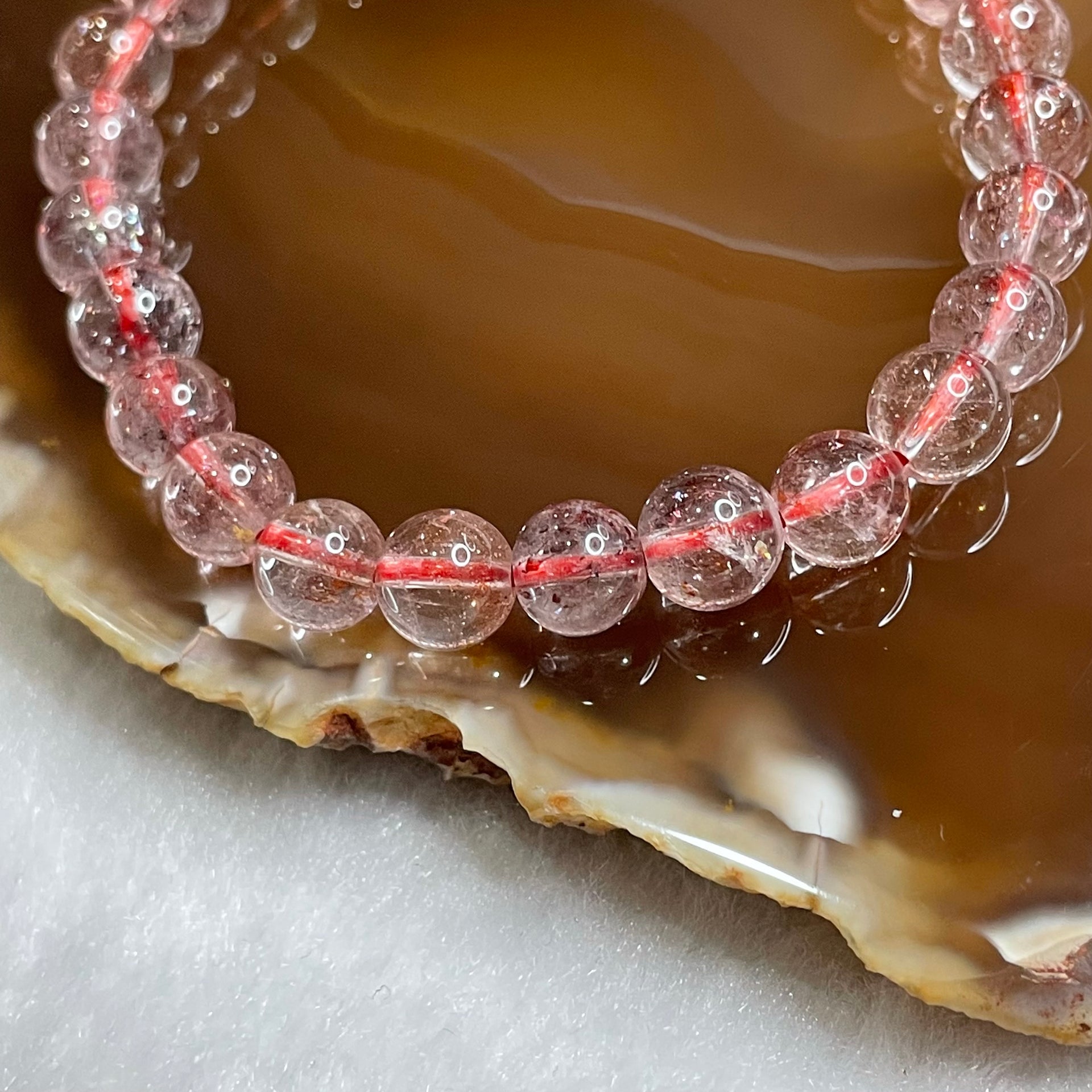 Natural High Quality Strawberry Quartz 12.98g 7.3mm/bead 26 beads - Huangs Jadeite and Jewelry Pte Ltd