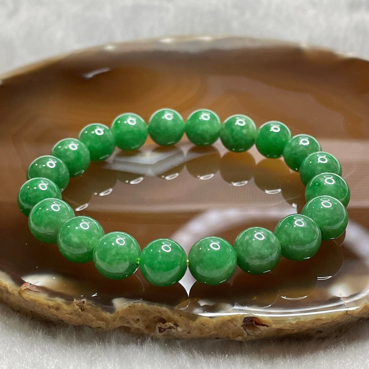 Rare High Quality Type A Full Green Jade Jadeite Beads Bracelet 29.76g 9.6mm/bead 20 beads - Huangs Jadeite and Jewelry Pte Ltd