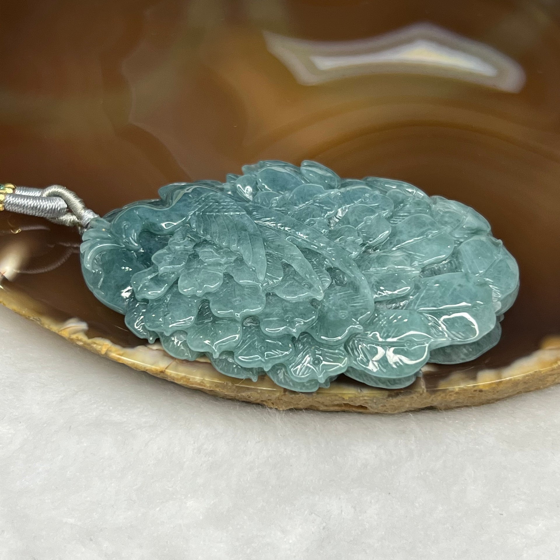 Type A RARE INTENSE Blue Jade Jadeite Phoenix Pendant 51.58g 66.4 by 45.7 by 9.9 mm Inner Diameter 53.4mm - Huangs Jadeite and Jewelry Pte Ltd