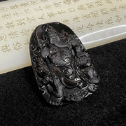 Type A Black Jade Jadeite Standing Guan Gong 35.96g 62.1 by 44.2 by 8.2mm - Huangs Jadeite and Jewelry Pte Ltd