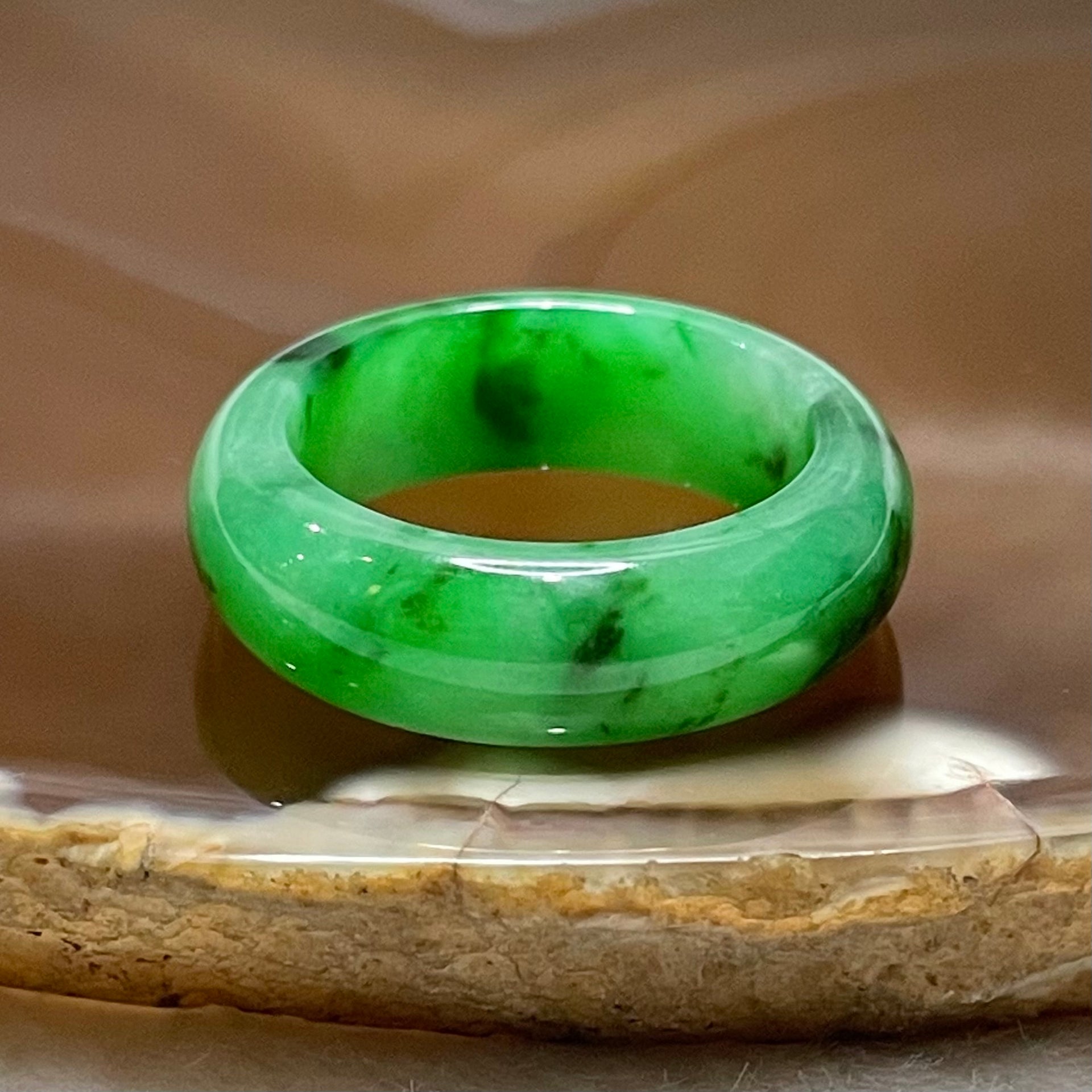 Type A Spicy Green Jade Jadeite Ring 4.28g US7.25 HK16 Thickness 6.8 by 7.7mm Inner Diameter 17.6mm - Huangs Jadeite and Jewelry Pte Ltd